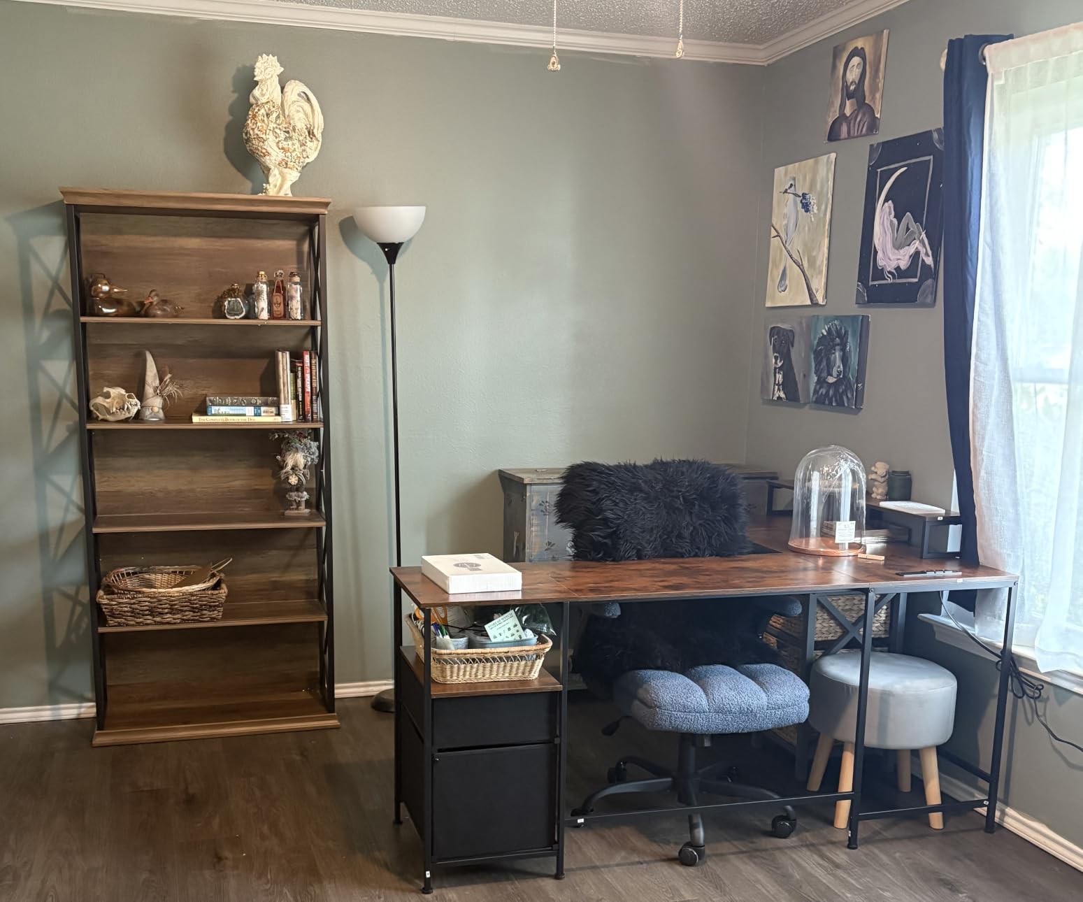 Furologee 66” L Shaped Desk with Power Outlet, Reversible Home Office Desk with File Drawer, 2 Monitor Stands, Storage Shelves, Corner Computer Table for Gaming, Writing, Rustic Brown customer photo 2