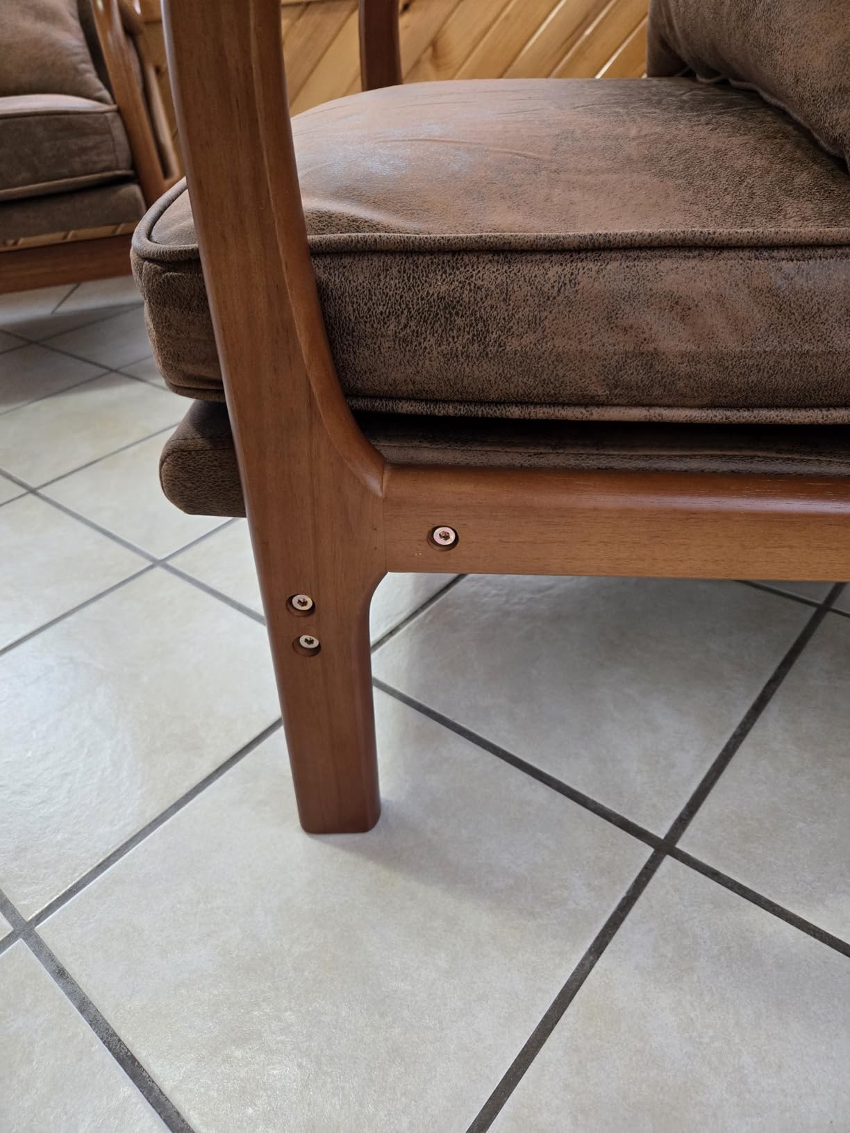 Mid Century Modern Accent Chair Set of 2 Living Room- Comfy Solid Wood Arm Chair with Lumber Pillow Lounge Decorative Brown Leather Office Side Chair Bedroom Reading Nook Sillas De Sala Microfiber customer photo 1