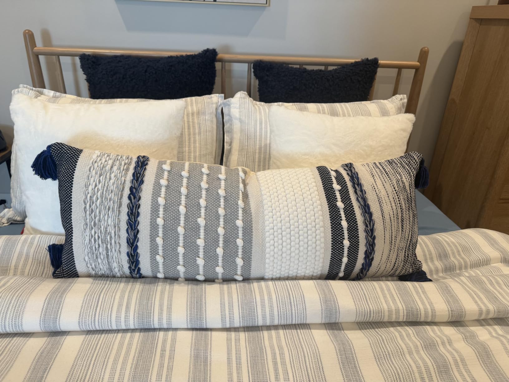 BlissBlush Coastal Blue Decorative Lumbar Pillow Cover 14x36 Boho Long Body Pillow for Bed Farmhouse Lumbar Throw Pillow for Couch Modern Accent Textured Throw Pillowcase customer photo 1