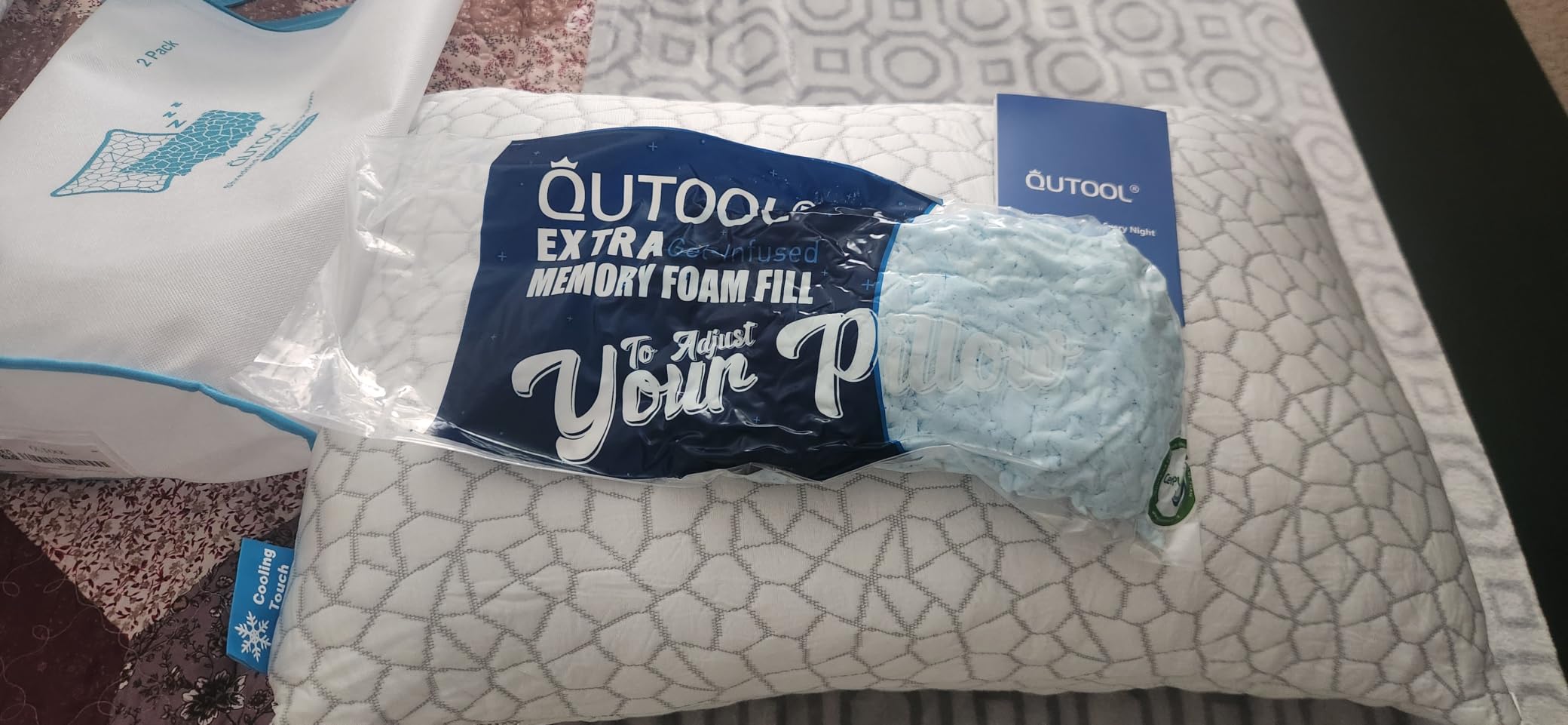QUTOOL Cooling Pillow for Sleeping, CertiPUR-US Shredded Memory Foam Full Body Pillow Set of 1, Long Pillow for Bed with Removable Double-Sided Soft & Cool Cover, Soft Yet Support,White customer photo 1