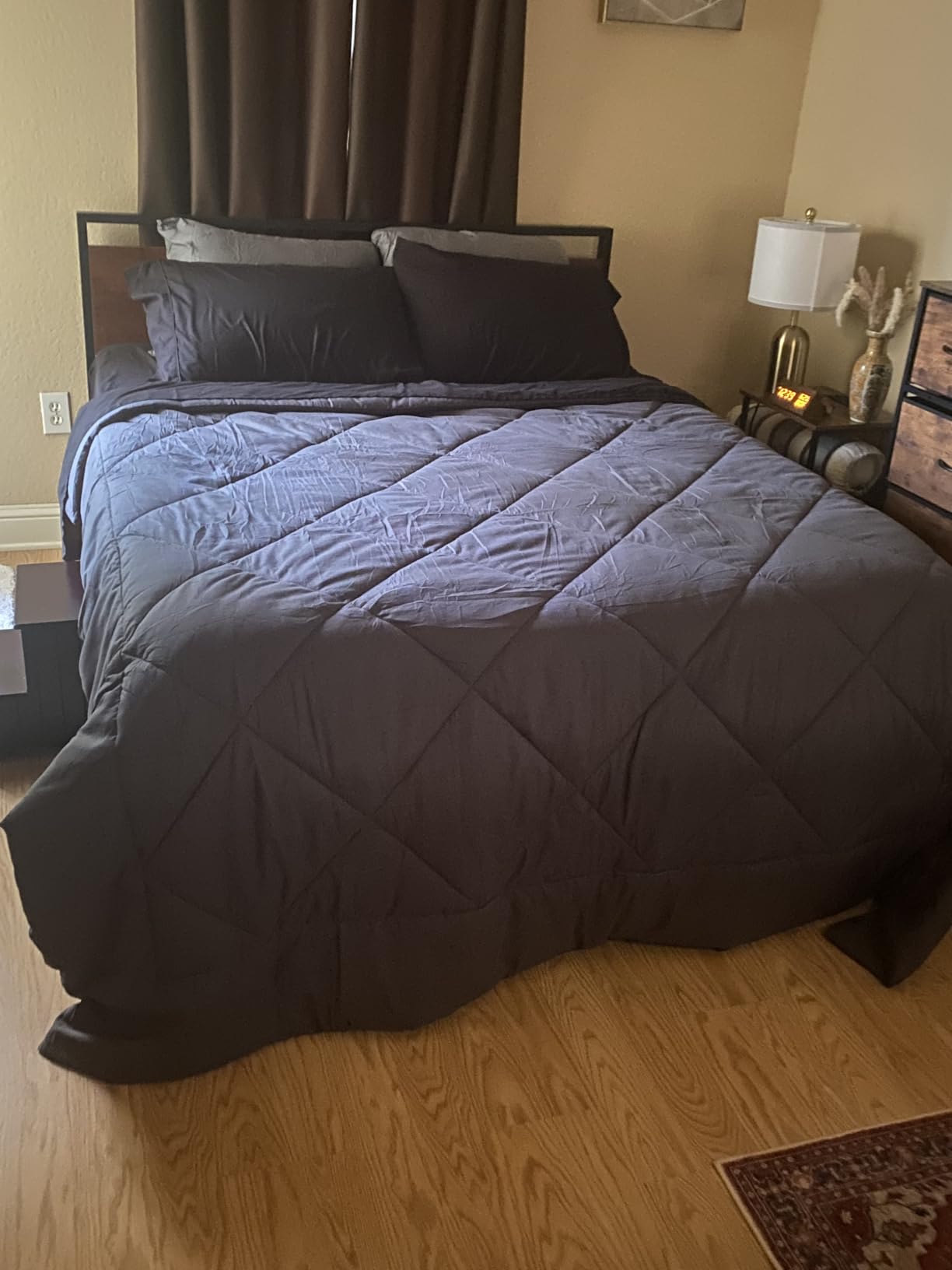 SHA CERLIN 14 Inch Queen Size Metal Platform Bed Frame with Wooden Headboard and Footboard, Mattress Foundation, No Box Spring Needed, Large Under Bed Storage, Non-Slip Without Noise, Black Oak customer photo 2