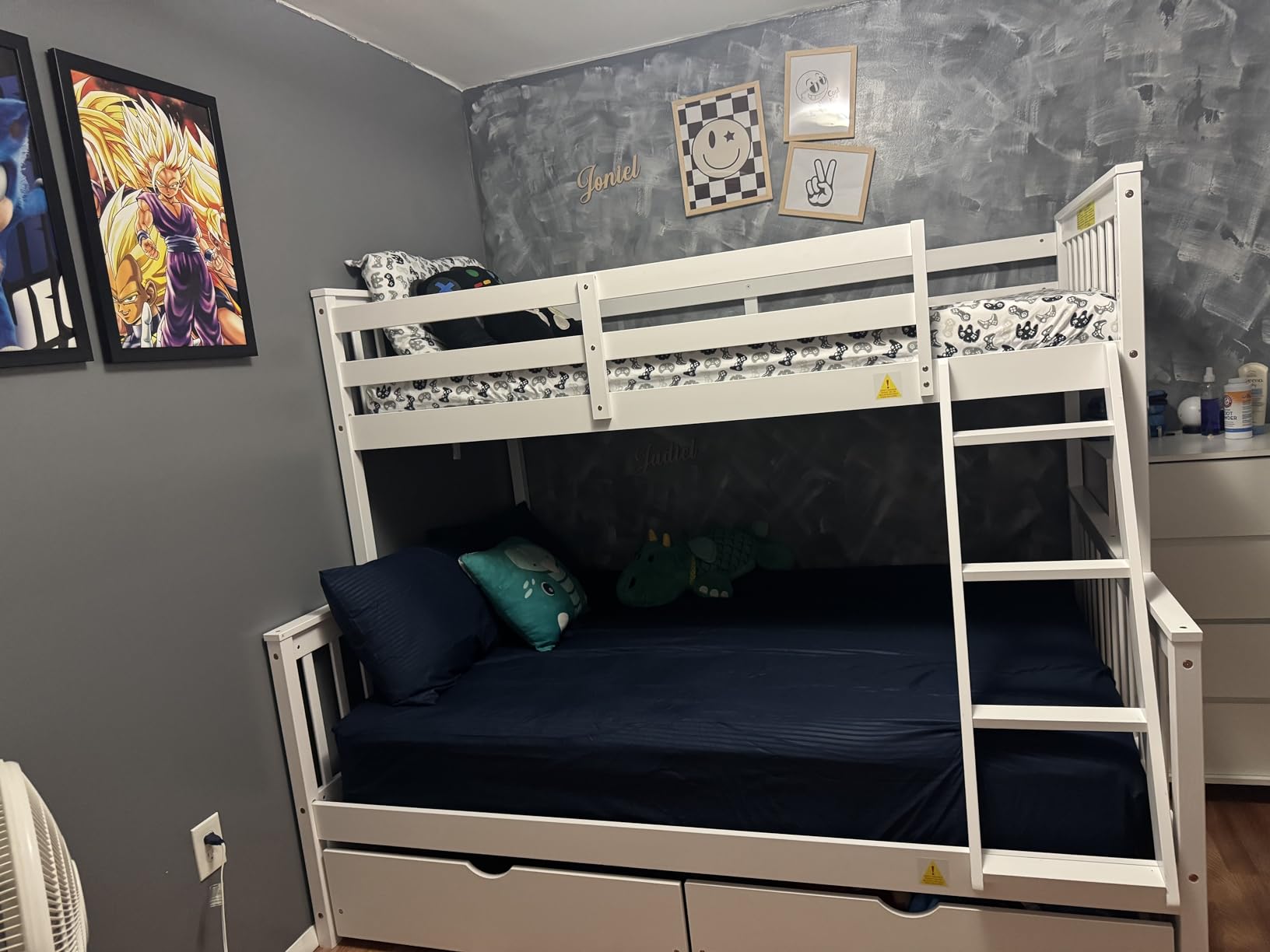 Merax Wood Bunk Bed with Drawers,Convertible Wood Bunk Bed with Ladders and Two Storage Drawers,Solid Wood Detachable Bunk Bed Frame with Ladders,Twin Over Twin Size,Grey customer photo 2
