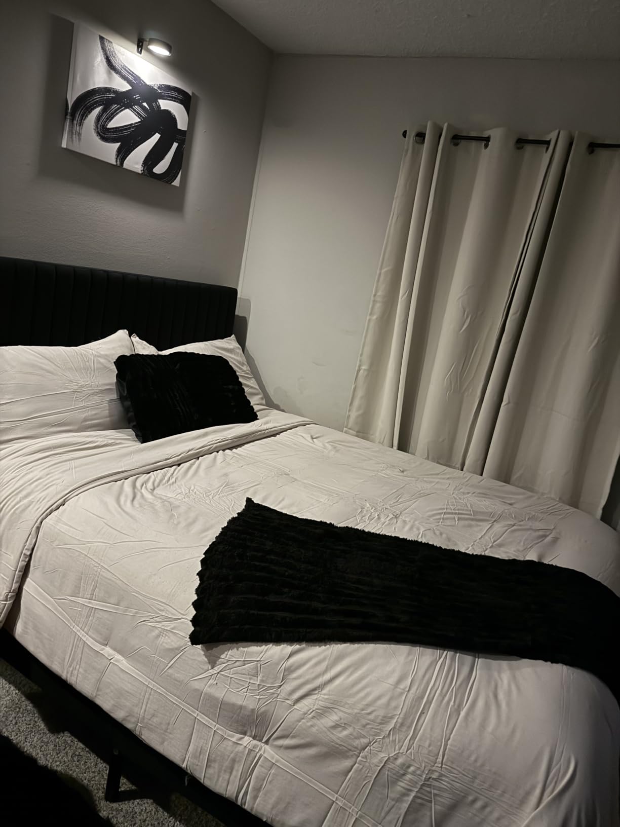 Allewie Queen Bed Frame, Velvet Upholstered Platform Bed with Vertical Channel Tufted Headboard, Mattress Foundation with Strong Wooden Slats, Box Spring Optional, Easy Assembly, Black customer photo 1