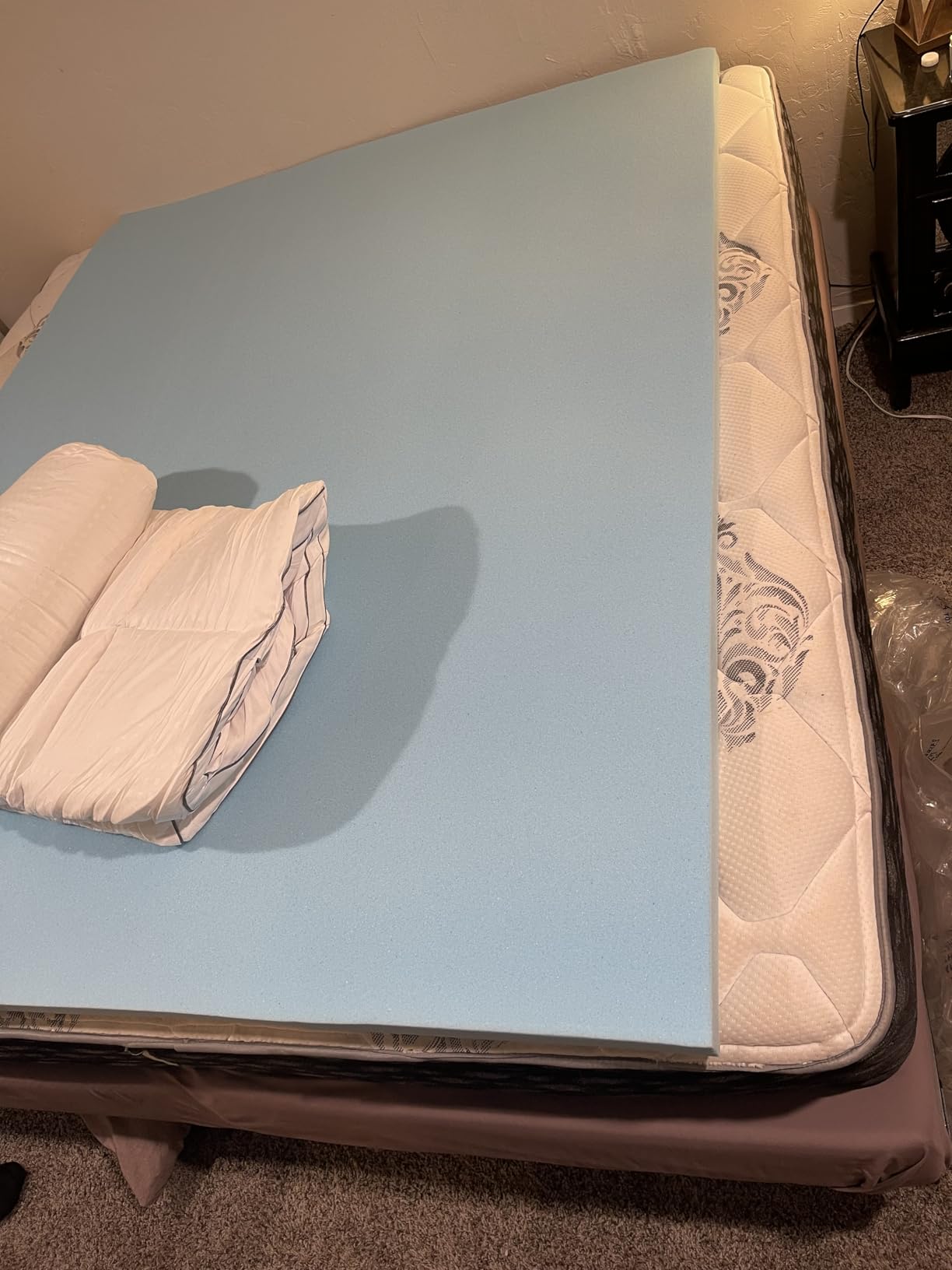 MASVIS King Size Dual Layer 4 Inch Memory Foam Mattress Topper, 2 Inch Gel Memory Foam and 2 Inch Cooling Pillow Top Mattress Pad Cover for Back Pain, Medium Support customer photo 1