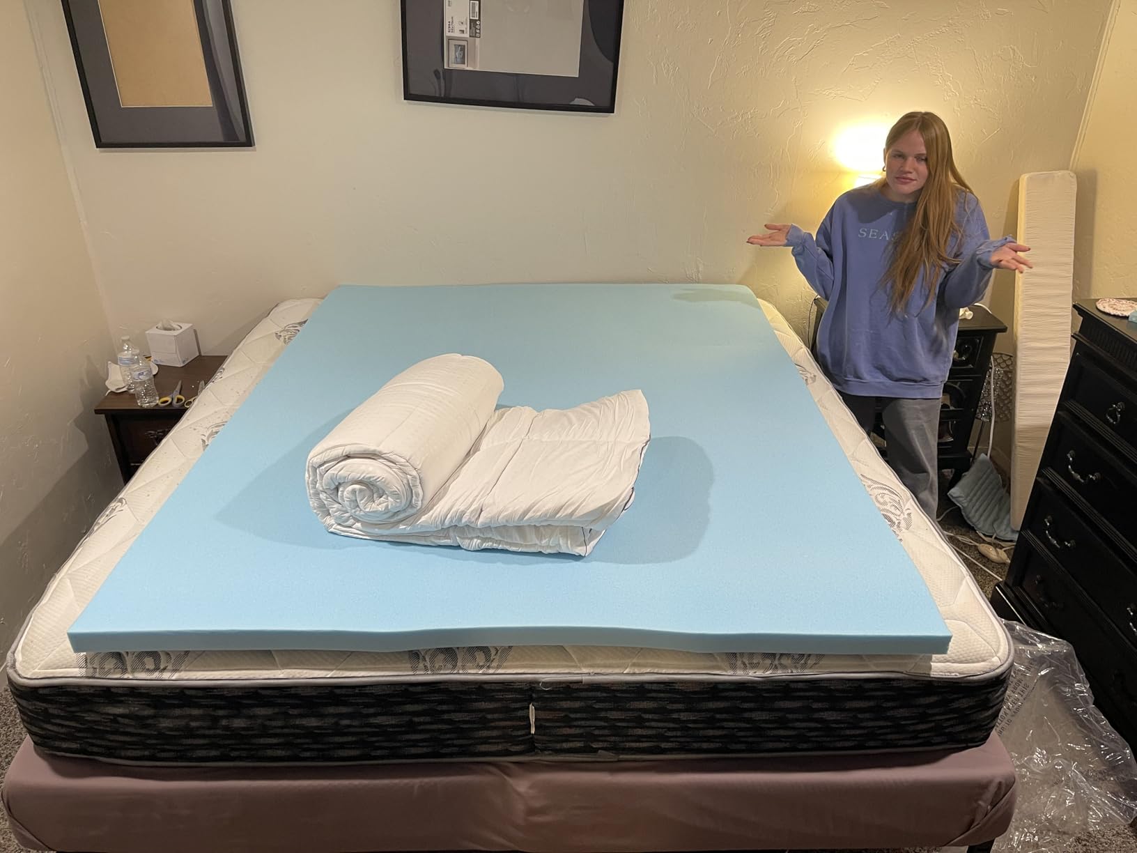 MASVIS Queen Size Dual Layer 4 Inch Memory Foam Mattress Topper, 2 Inch Cooling Gel Memory Foam and 2 Inch Pillow Top Mattress Pad Cover for Back Pain, Medium Support customer photo 2