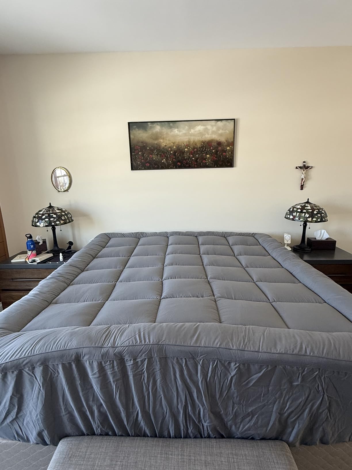 BDEUS Dual Layer 5 Inch Memory Foam Mattress Topper Queen Size, 2 Inch Gel Memory Foam Plus 3 Inch 1450 GSM Down Alternative Quilted Pillow Top Mattress Pad Cover,Dark Gray customer photo 2