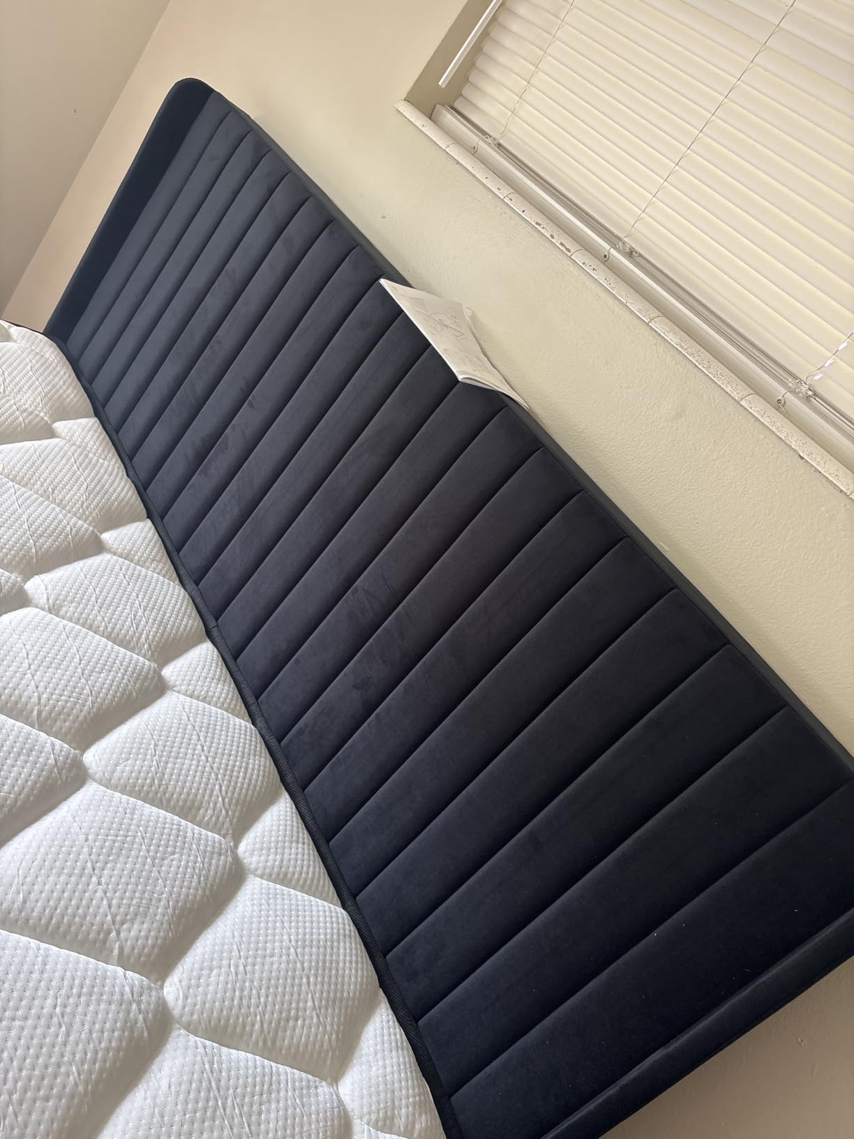 Allewie Queen Size Velvet Bed Frame/Vertical Channel Tufted Wingback Headboard/Upholstered Platform Bed/Strong Wooden Slats/No Box Spring Needed/Easy Assembly/White customer photo 1