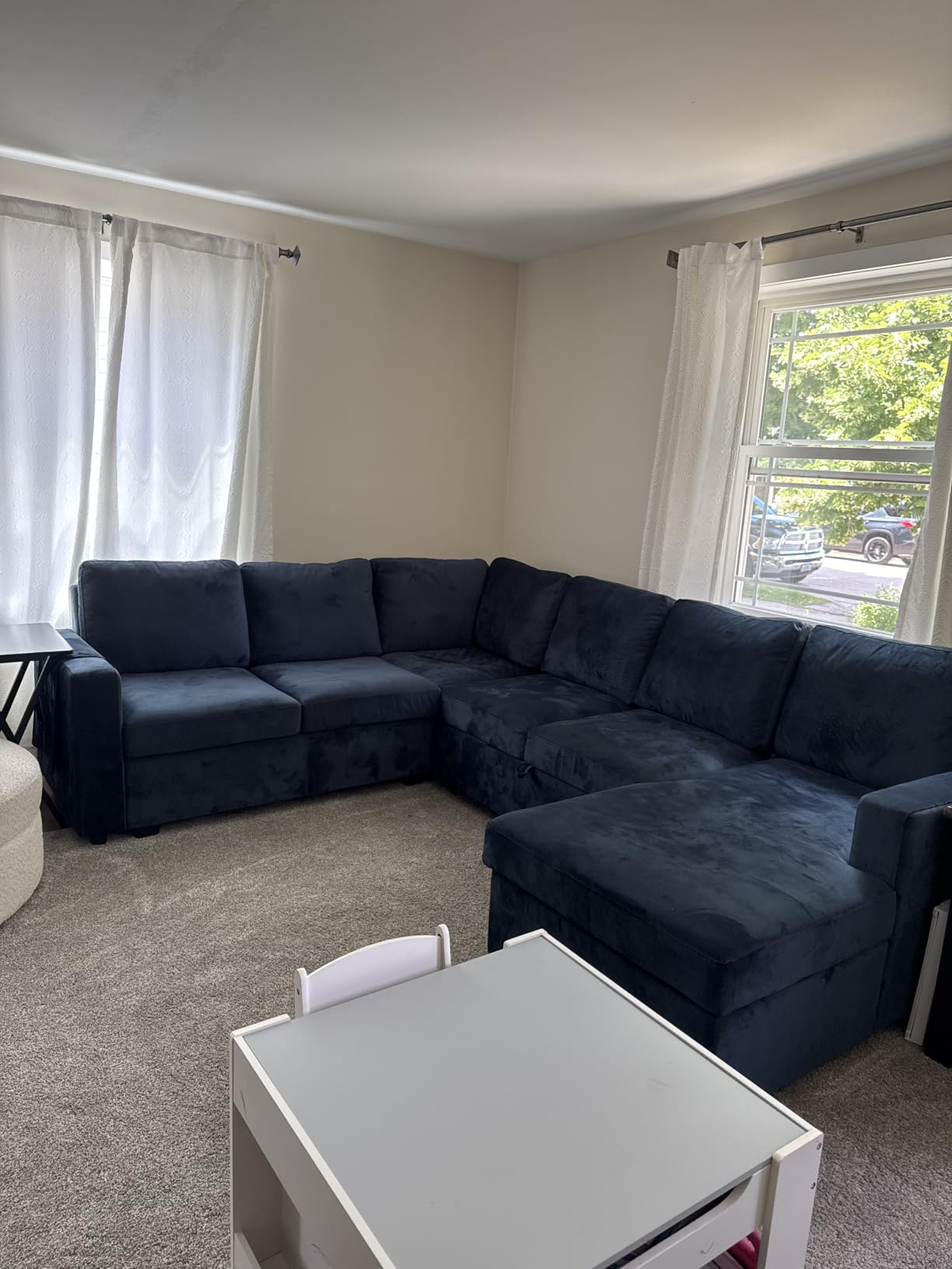 HONBAY Sectional Sleeper Sofa with Pull Out Bed U-Shape Sectional Couch with Storage Chaise 6 Seater Sleeper Sectional Sofa Bed, Velvet Black customer photo 1