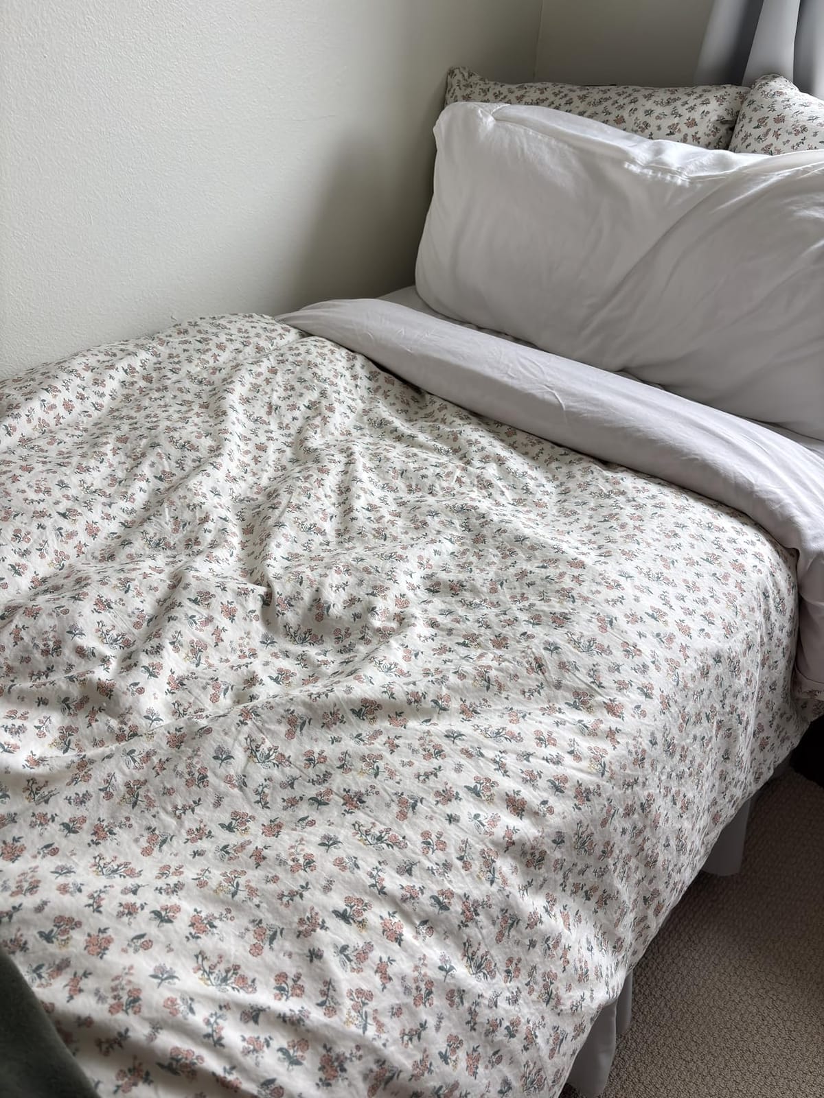 HIGHBUY Soft Cotton White Duvet Cover Queen with Pink Floral Print,Garden Style Botanical Comforter Zipper Closure,Cottagecore Set -1 Cover,2 Pillowcases, Queen(90''x90''), (HB03641Q) customer photo 1