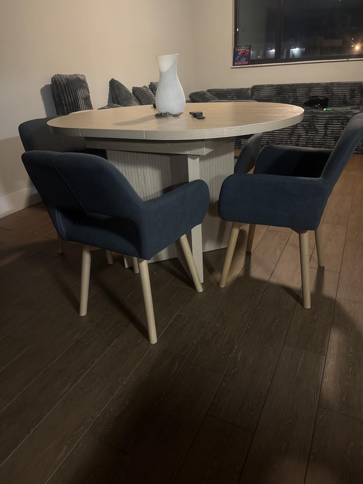 Desk Chair No Wheels Vanity Chair Makeup Chair Comfy Accent Chair for Living Dining Room Bedroom Home Office Mid Century Modern Upholstered Armchair Sofa with Wood Legs (Wool White, 1) customer photo 1