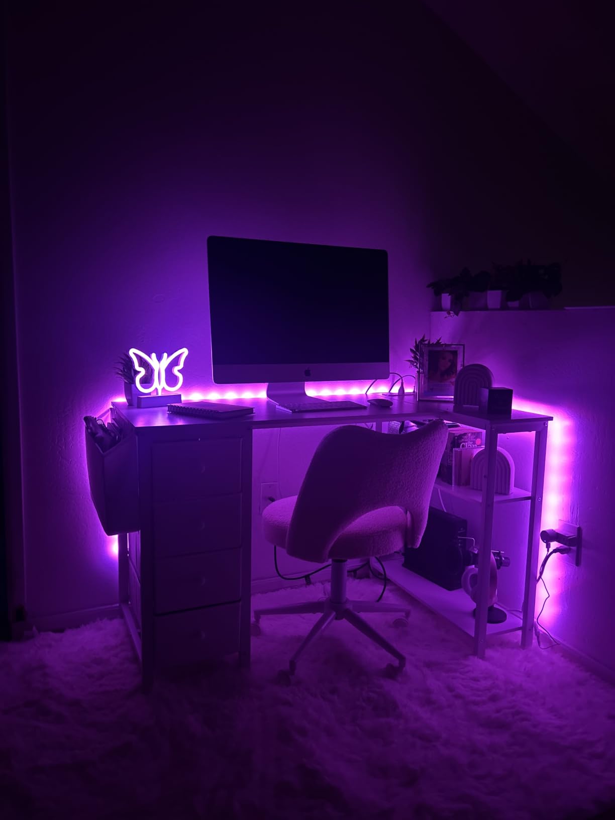 Lufeiya L Shaped Desk with Drawers & Storage Shelves, 47 Inch Small Reversible Corner Desk with Power Outlet for Home Office Bedroom, L-Shaped Gaming PC Computer Desks with Fabric Drawer, Rustic Brown customer photo 2