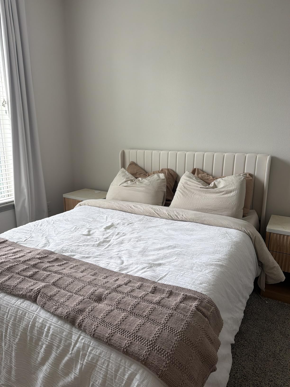 Yaheetech King Bed Frame with Headboard, Ivory Channel-Tufted Platform customer photo 1