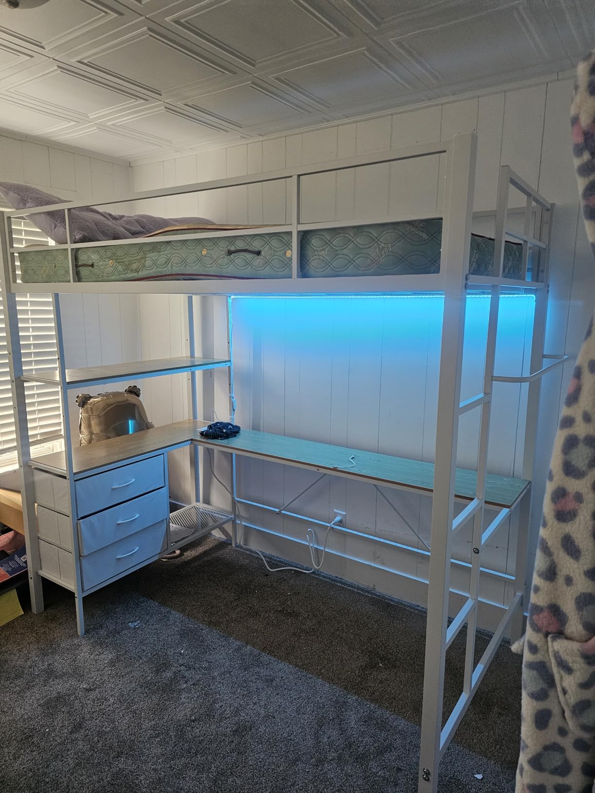 Twin Loft Bed with Desk, 3 Storage Drawers & Open Shelves, Charging Station customer photo 2