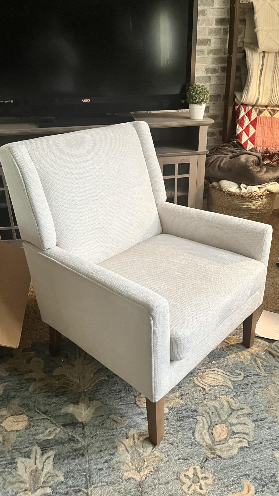 COLAMY Modern Wingback Living Room Chair, Upholstered Fabric Accent Armchair, Single Sofa Chair with Lounge Seat and Wood Legs for Bedroom/Office/Reading Spaces, Gery customer photo 1