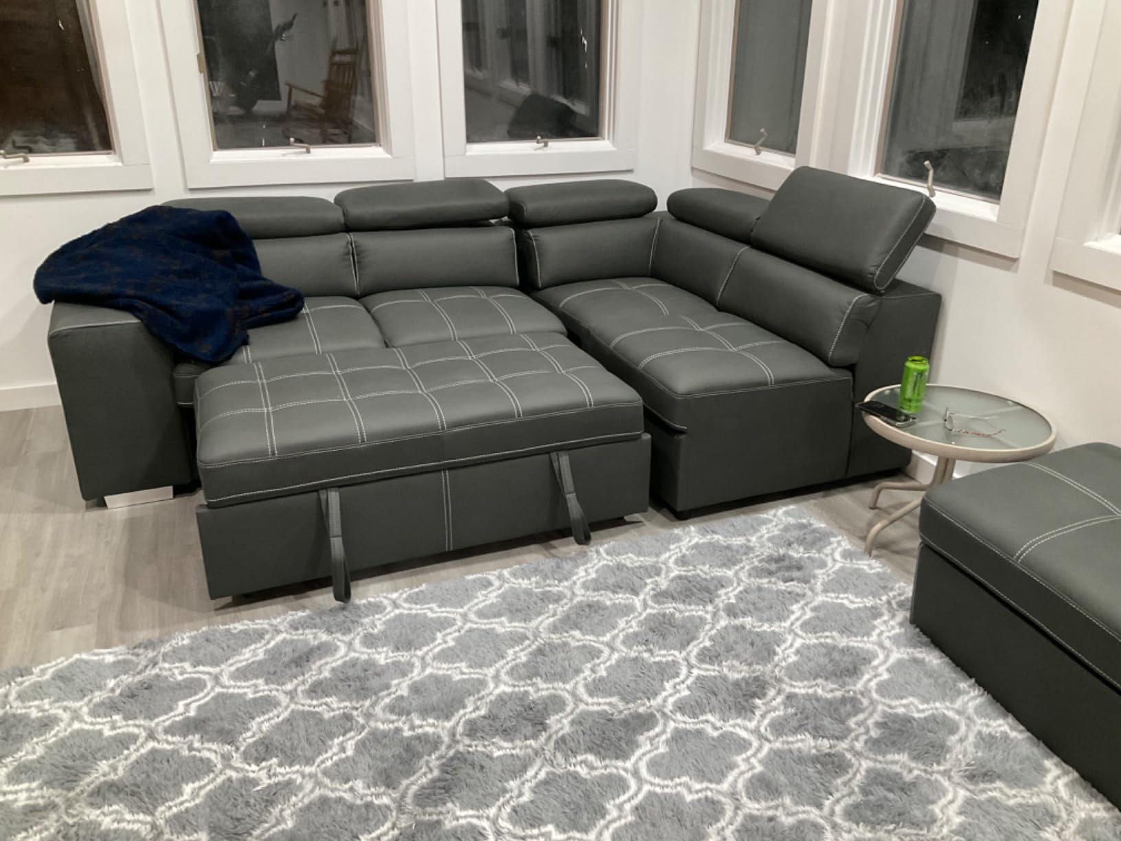 THSUPER 102'' Microfiber L Shaped Sectional Sleeper Sofa Couch with Pullout Bed and Storage Chaise, Convertible Couches with Adjustable Headrest for Living Room, Reversible Chaise. Charcoal Grey customer photo 1