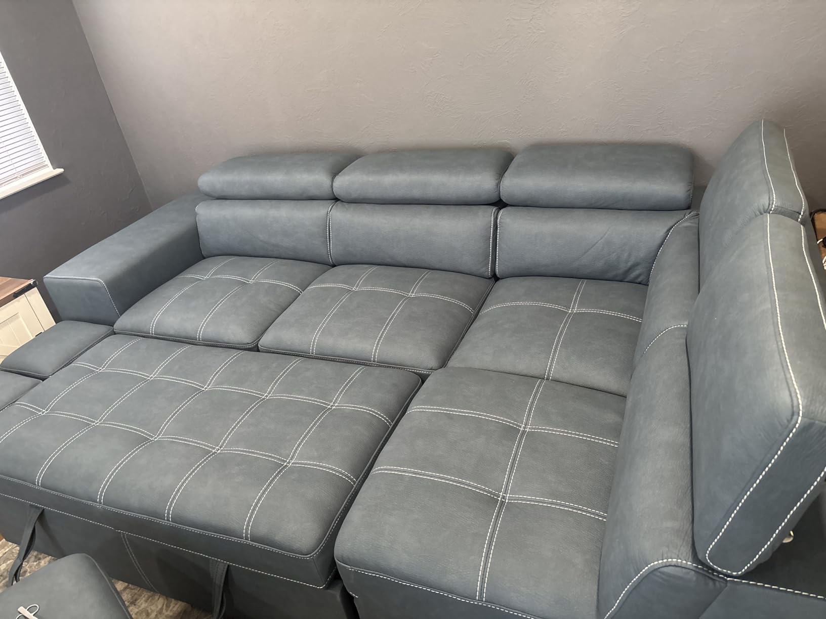 THSUPER 102'' Microfiber L Shaped Sectional Sleeper Sofa Couch with Pullout Bed and Storage Chaise, Convertible Couches with Adjustable Headrest for Living Room, Reversible Chaise. Charcoal Grey customer photo 2