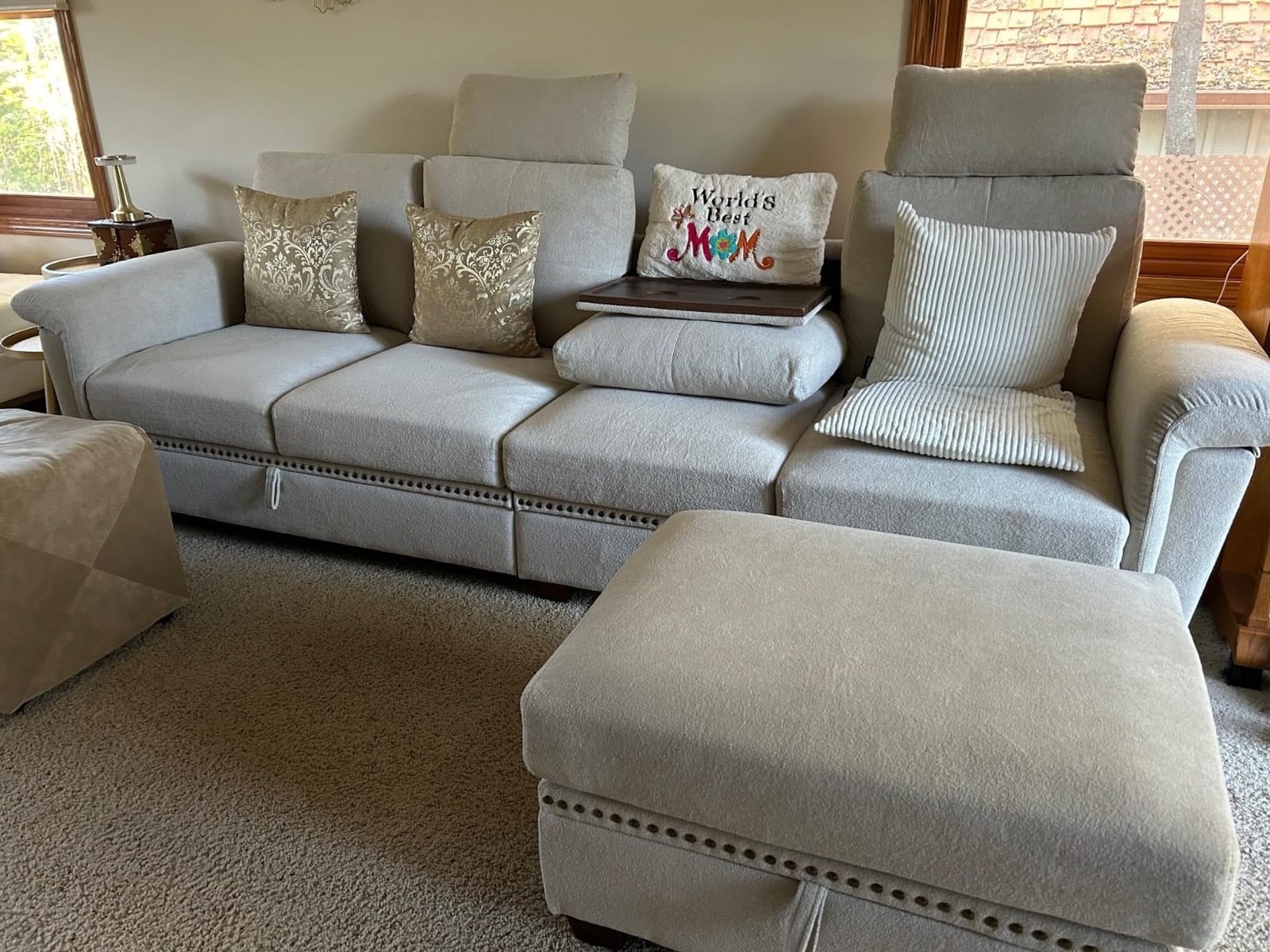 108'' Convertible Sectional Sofa, 4 Seat L Shaped Couch with Storage High Back and Cup Holder, Modern Microfiber Fabric Sofas Couches for Living Room, Dark Grey customer photo 2