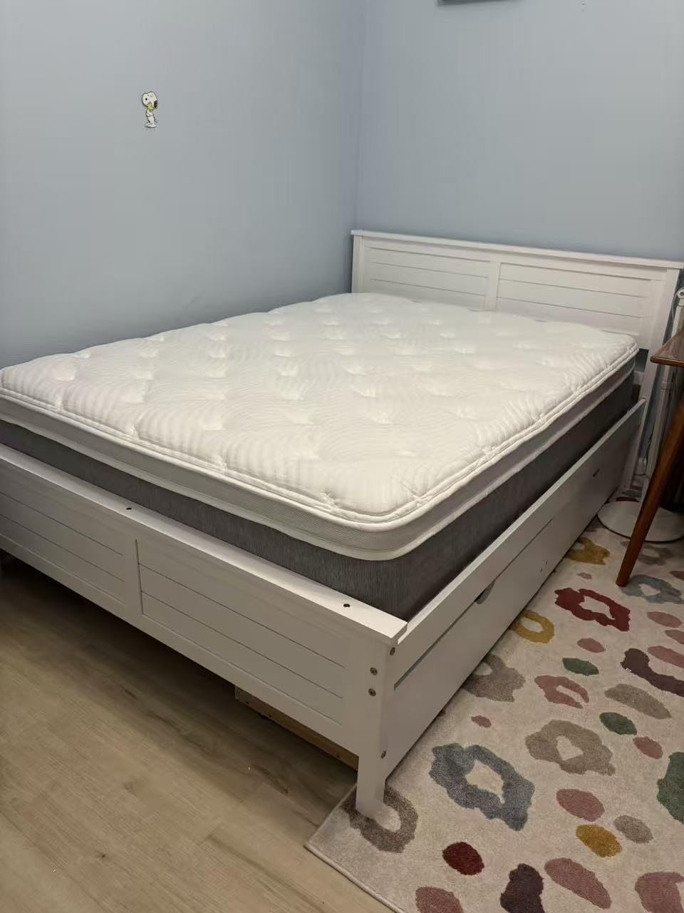 GIANTEX Wood Full Size Bed Frame with 2 Storage Drawers, Solid Wood Platform Bed with Headboard, Wooden Slats Mattress Foundation, No Spring Needed, Full Bed Frame for Kids, Teens, Adults, White customer photo 1