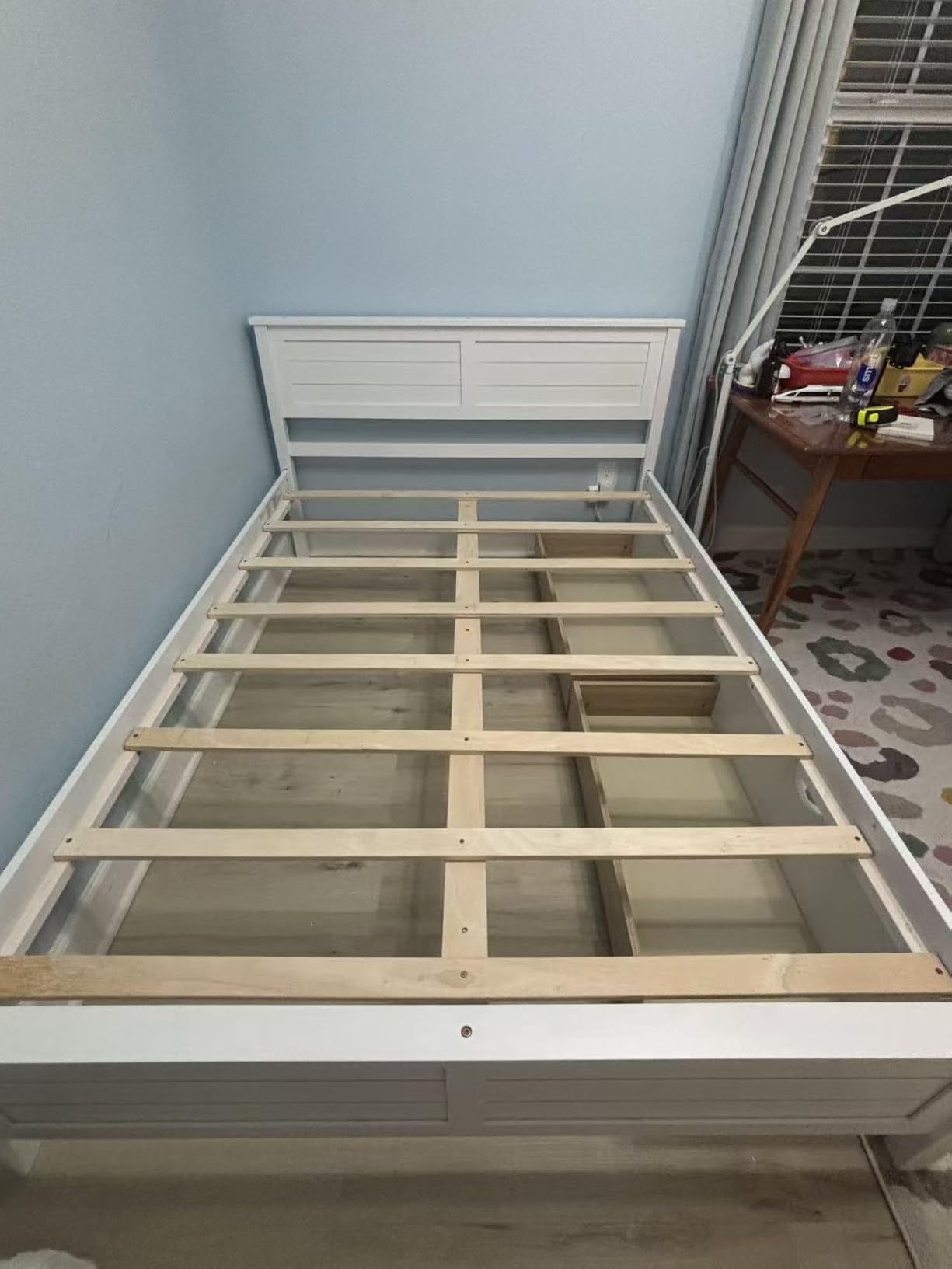 GIANTEX Wood Full Size Bed Frame with 2 Storage Drawers, Solid Wood Platform Bed with Headboard, Wooden Slats Mattress Foundation, No Spring Needed, Full Bed Frame for Kids, Teens, Adults, White customer photo 2