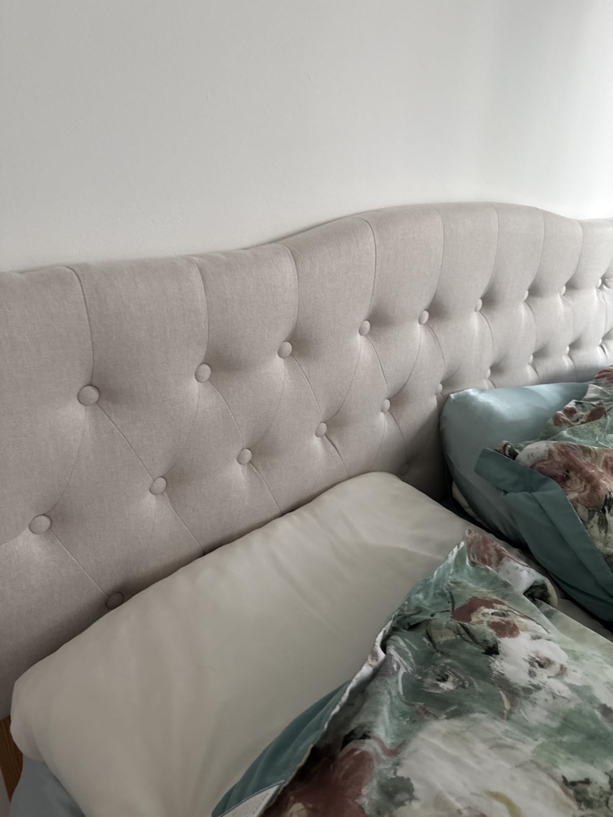 Tufted Headboard King Size, Solid Wood Adjustable Height Head Board, Gray customer photo 2