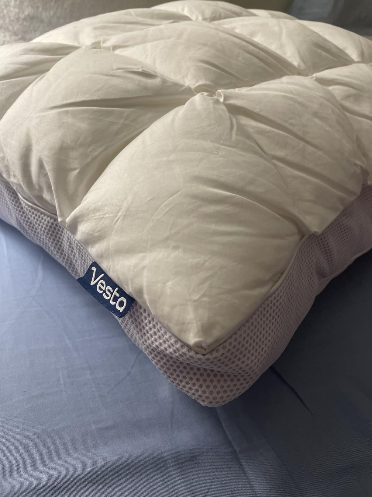 Vesta Hungarian Down Low Loft Pillow, 95% Goose Down Core, Baffle Boxe Design for Optimal Fluffiness, Ideal for Back & Stomach Sleepers, Low to Medium Profile (3.5
