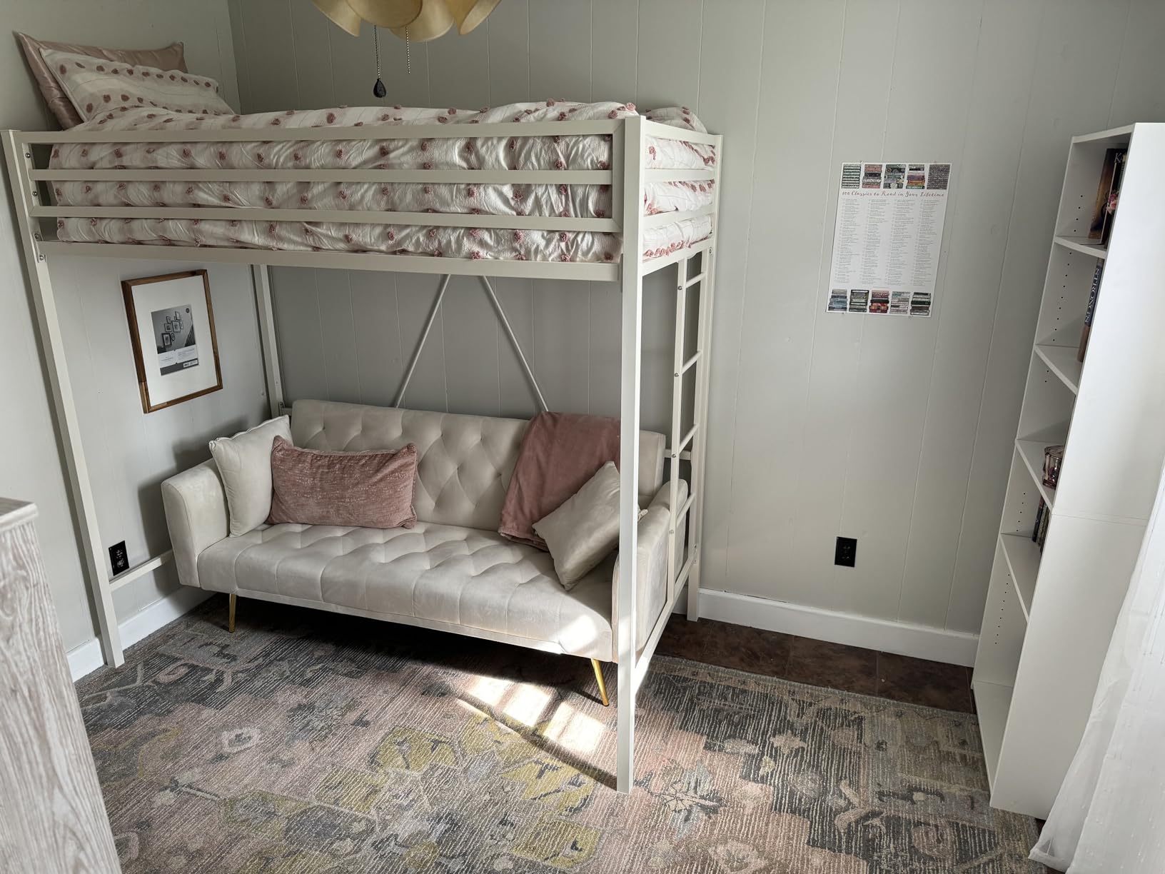 ikalido Metal Loft Bed Twin Size with Safety Guardrail & Ladder,Cream White customer photo 1