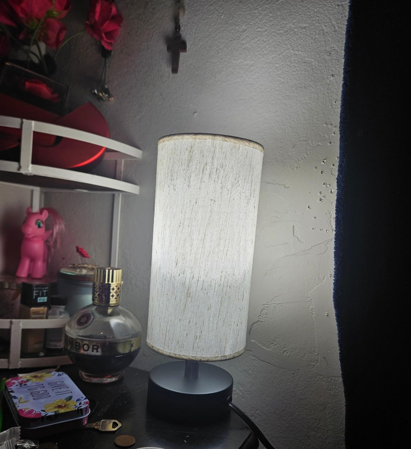 PartageiZ Small Table Lamp for Bedroom - Bedside Lamps for Night Stands | Bulb not Included | Minimalist Desk Lamp | Linen Fabric Shade | for Living Room | for Dorm | 11.6