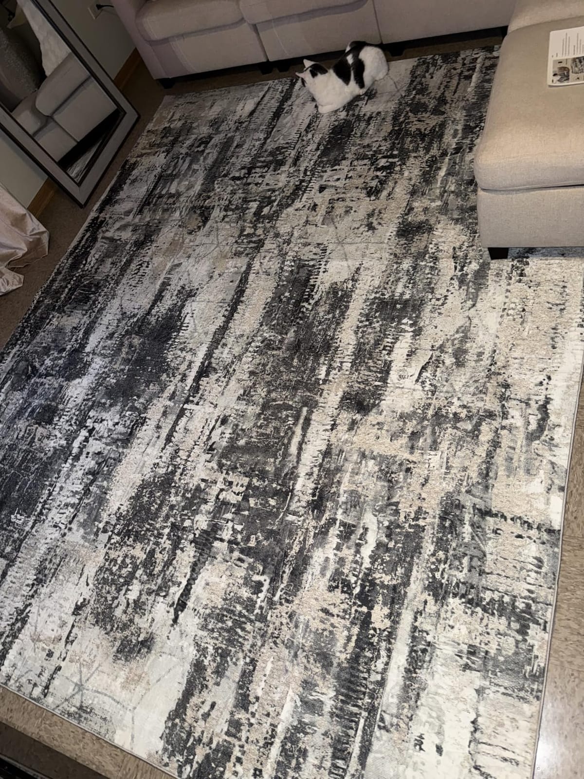 8x10 Area Rugs for Living Room: Washable Abstract Black Grey Gold Carpet customer photo 1