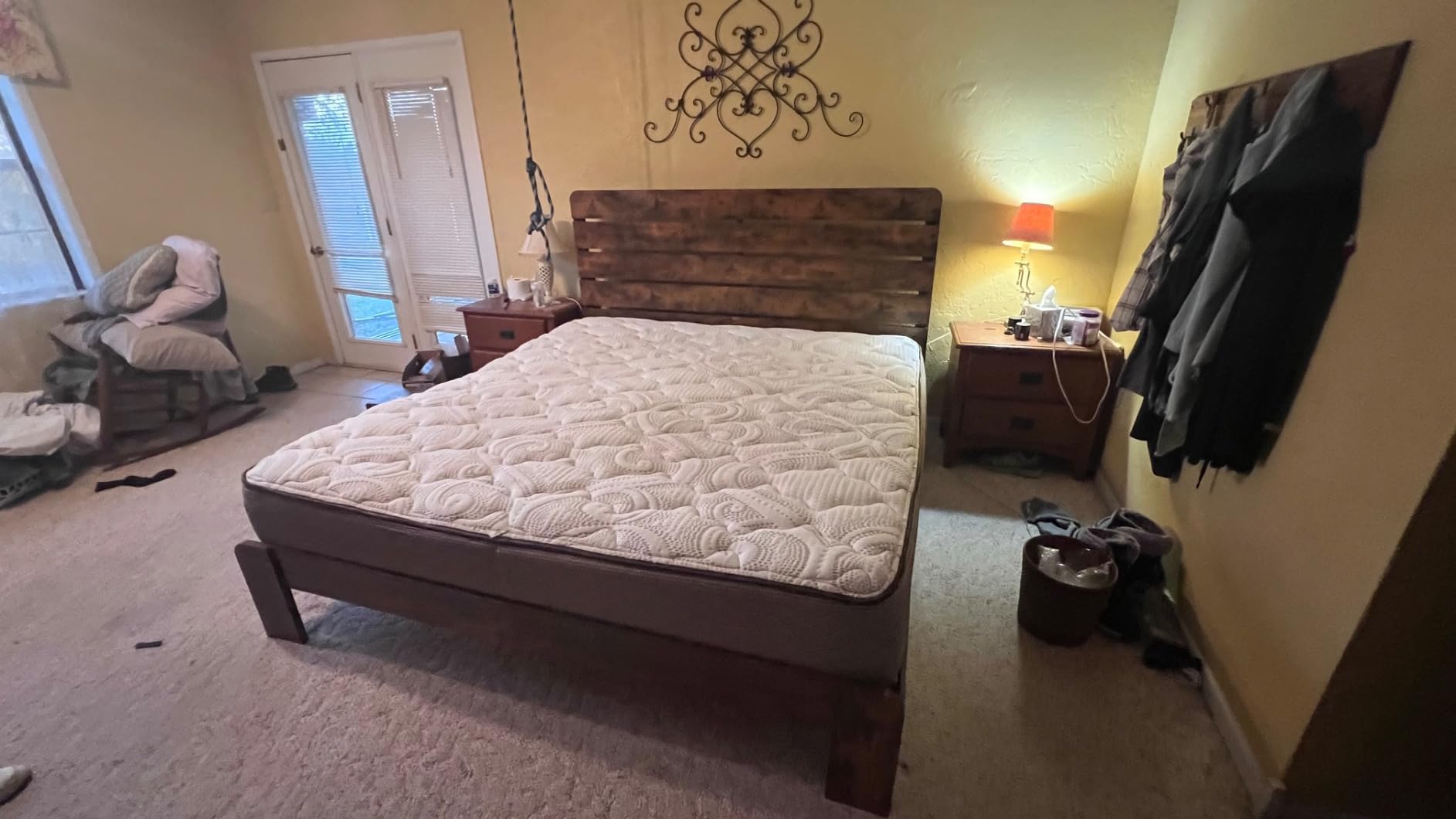 Wooden Full Size Bed Frame with Linear Headboard, Rustic Platform customer photo 2