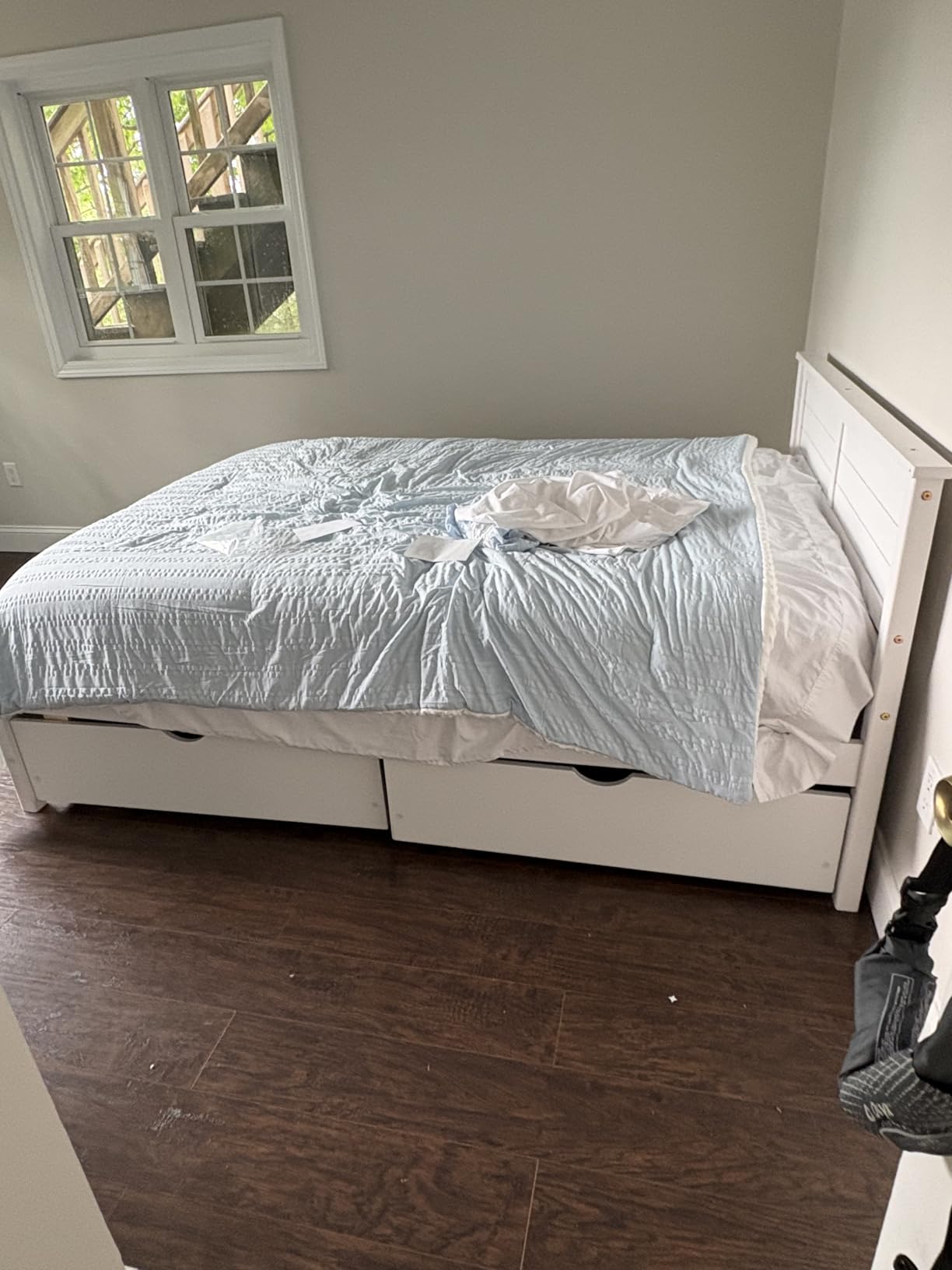 KOMFOTT Full Size Wood Bed Frame with 2 Storage Drawers, Mid Century Platform Bed Frame with Headboard, Sturdy Wooden Slats Support, Modern Mattress Foundation, No Box Spring Required, Easy Assembly customer photo 1