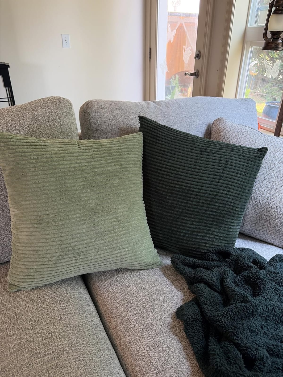 MIULEE Soft Corduroy Decorative Throw Pillow Covers Forest Green 18x18 | Set of 4, Mordern Nordic Home Decor, Gradient Color Matching, Boho Farmhouse Cushion Covers for Couch Bed Sofa Living Room customer photo 1