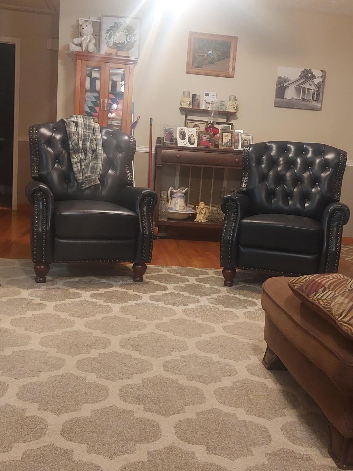 HULALA HOME Genuine Leather Recliner with Button Tufted Design, Camel customer photo 1