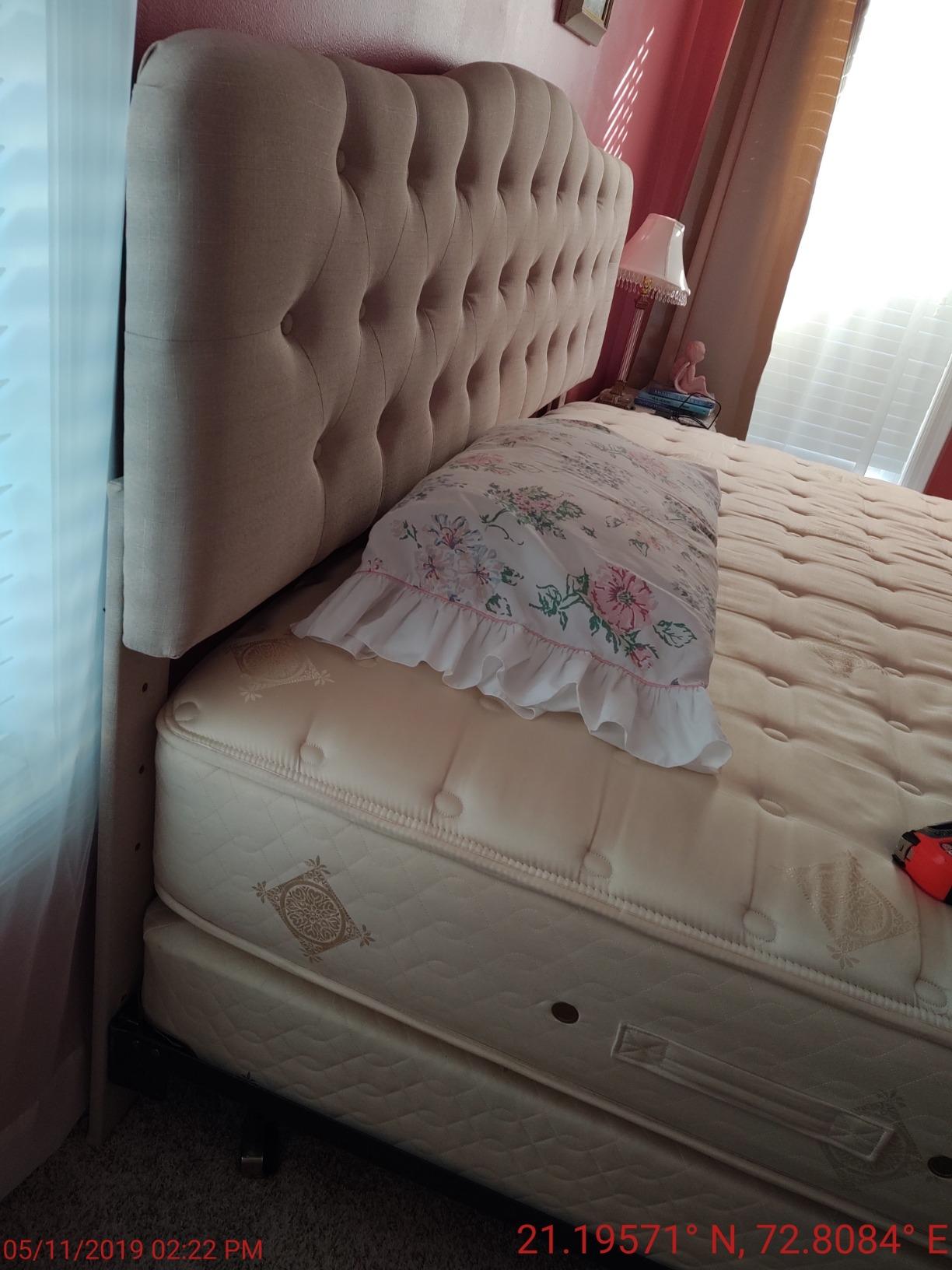 Rosevera Givanna Adjustable Height Headboard with Linen Upholstery and Button Tufting for Bedroom, King, Classic Beige customer photo 1
