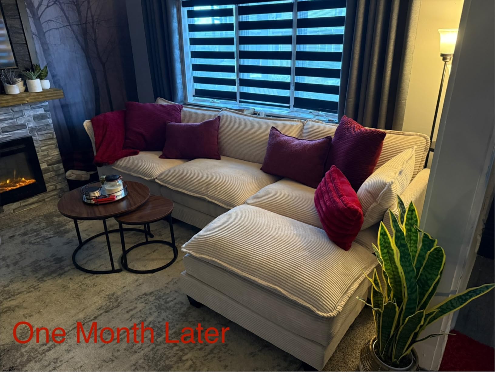 ROWHY 112'' Modular Sectional Cloud Couch with Movable Ottoman, 4 Seat Modern Corduroy Sofa, Deep Seat L Shaped Couch for Living Room Bedroom Apartment, Beige customer photo 1