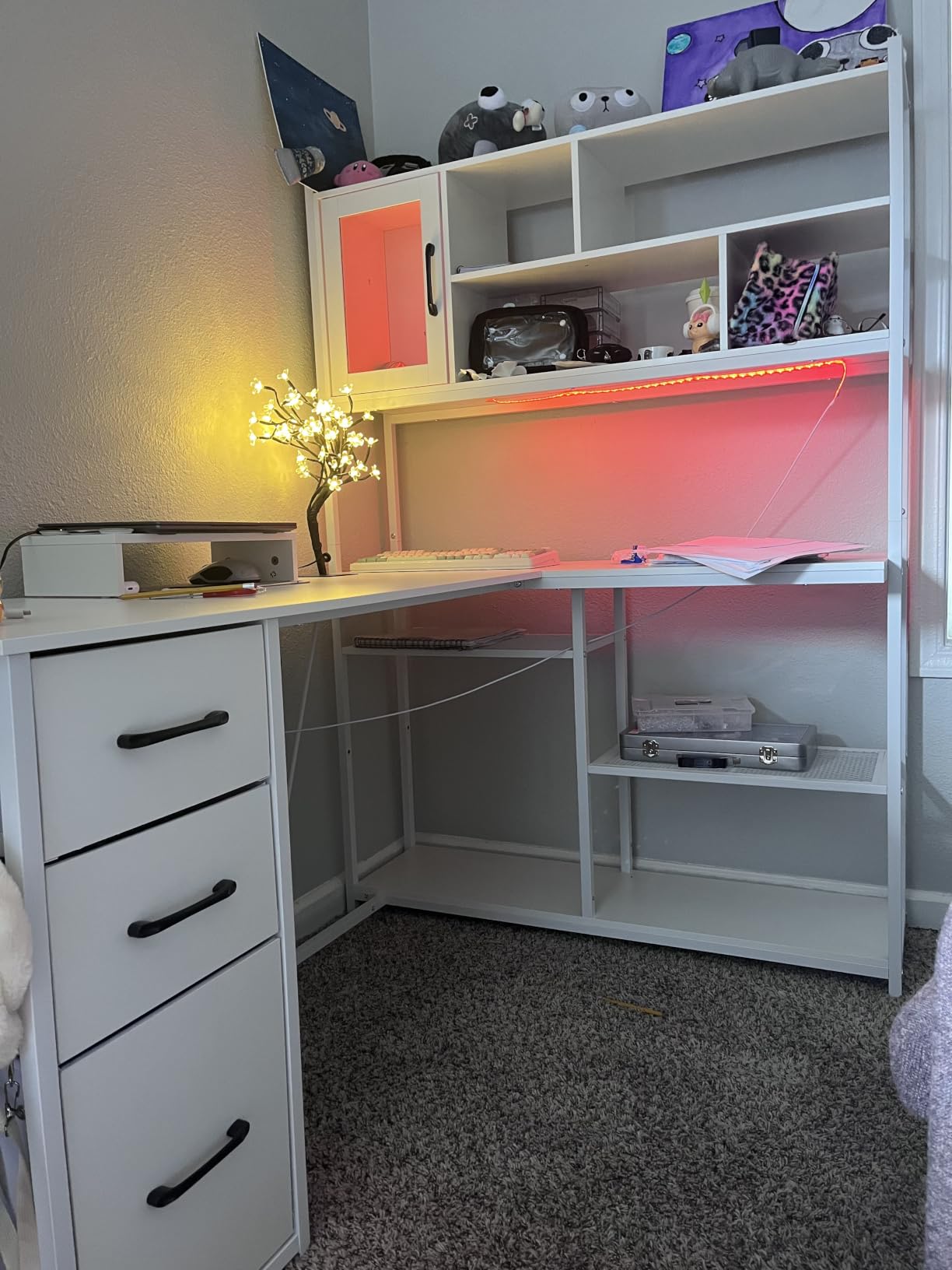 SEDETA 58'' L Shaped Computer Office Desk with 3 Drawers and Bookshelf customer photo 2