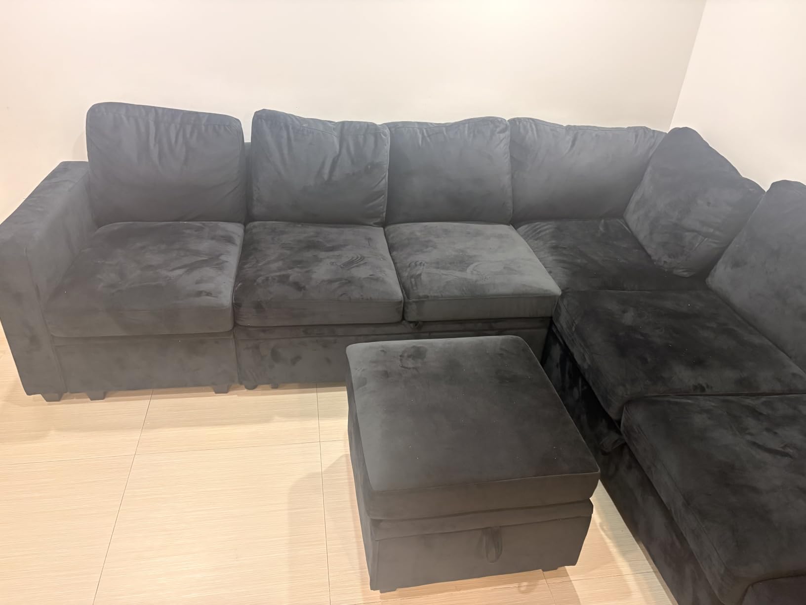HONBAY Sectional Sleeper Sofa with Pull Out Bed, L Shaped Couch with Storage Seat, Modular Sectional Couches for Living Room, Dark Grey customer photo 2