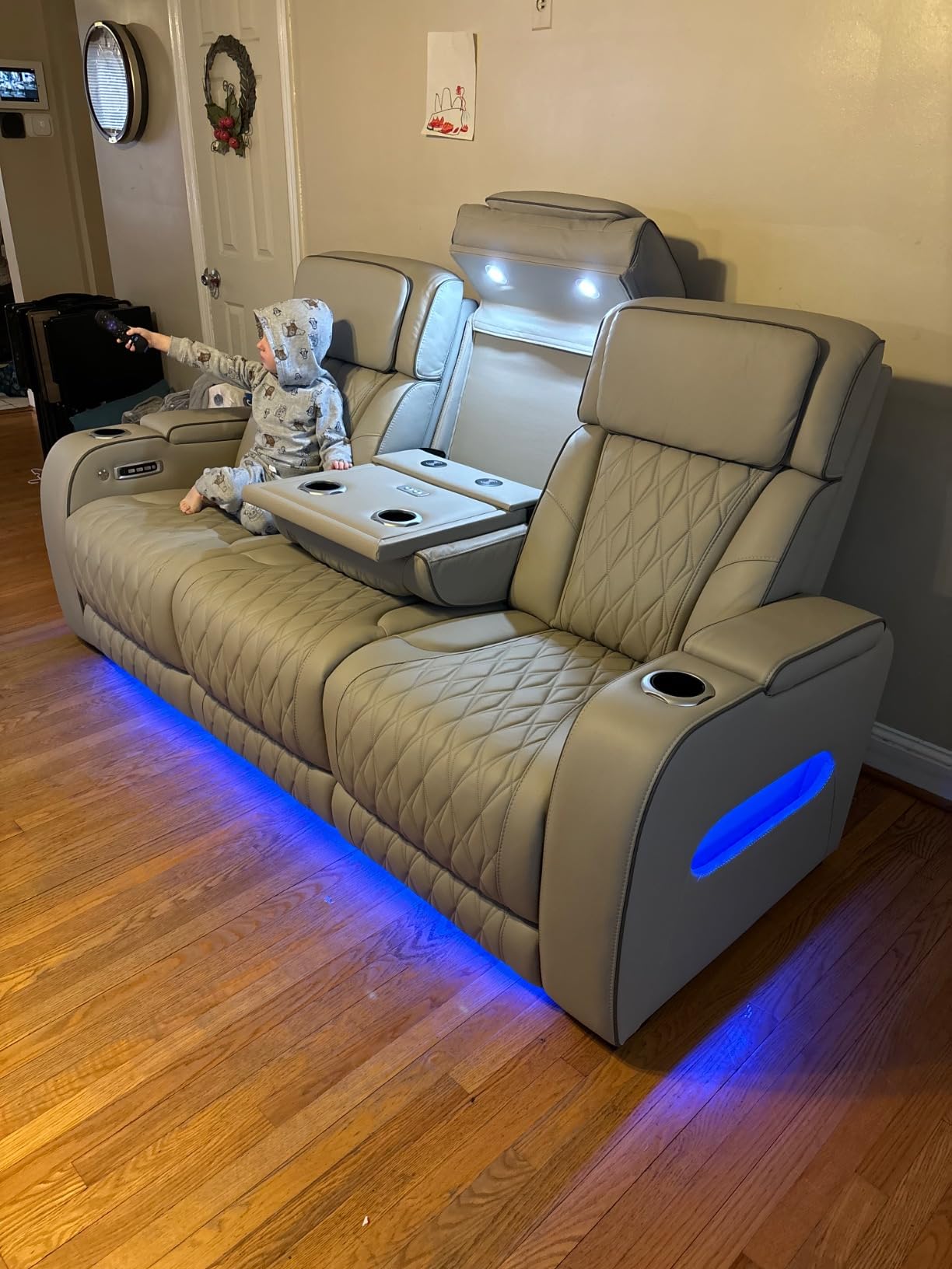 Signature Design by Ashley 3-Seat Power Reclining Sofa, Heat, Massage, Gray customer photo 2