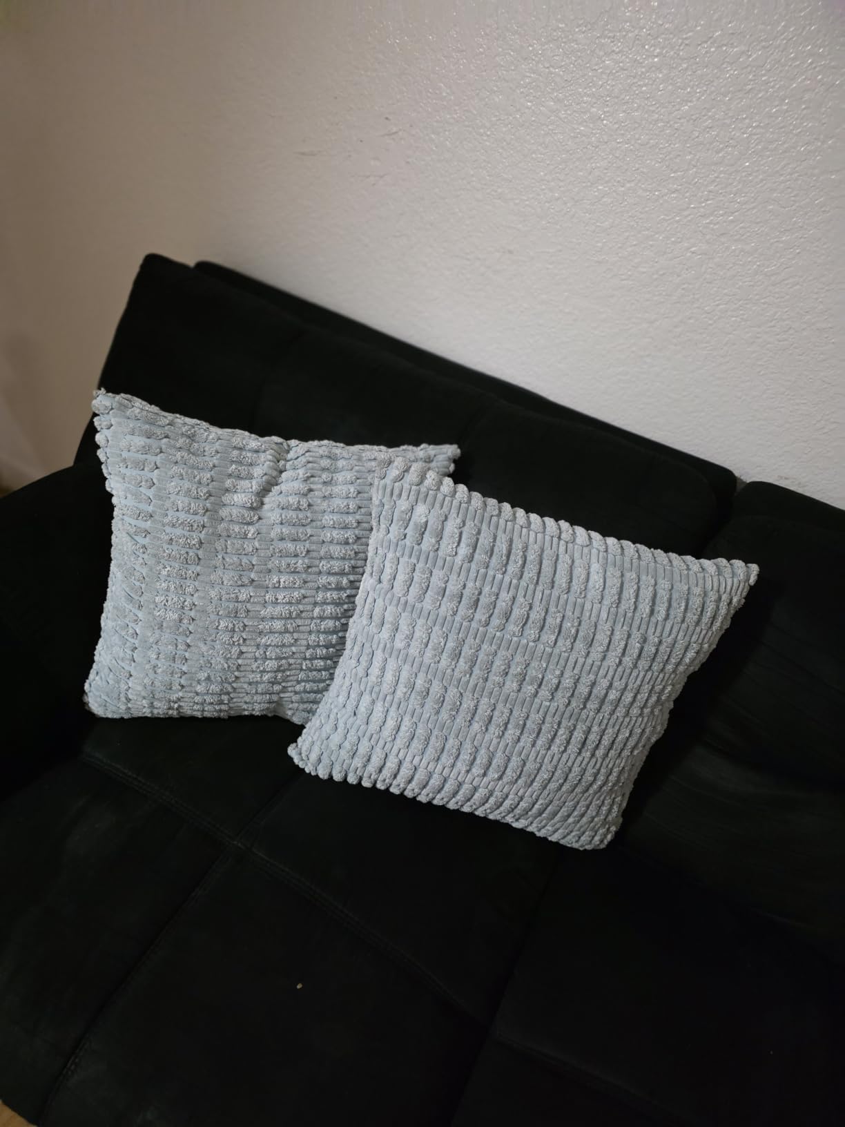 Aegero Pack of 2 Corduroy Decorative Throw Pillow Covers 18x18 InchSoft Boho Striped Pillow Covers Modern Farmhouse Home Decor for Sofa Living Room Couch Bed(Light Grey) customer photo 1