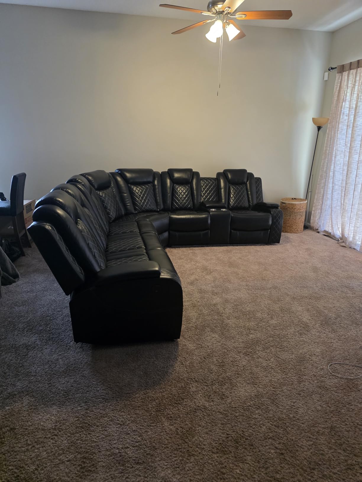Power Recliner Sectional Sofa, Home Theater Seating with LED &USB Port, L Shaped Reclining Couch for Living Room Furniture, Faux Leather Sectional with Reading Lamp, Cup Holder&Storage (Black) customer photo 2