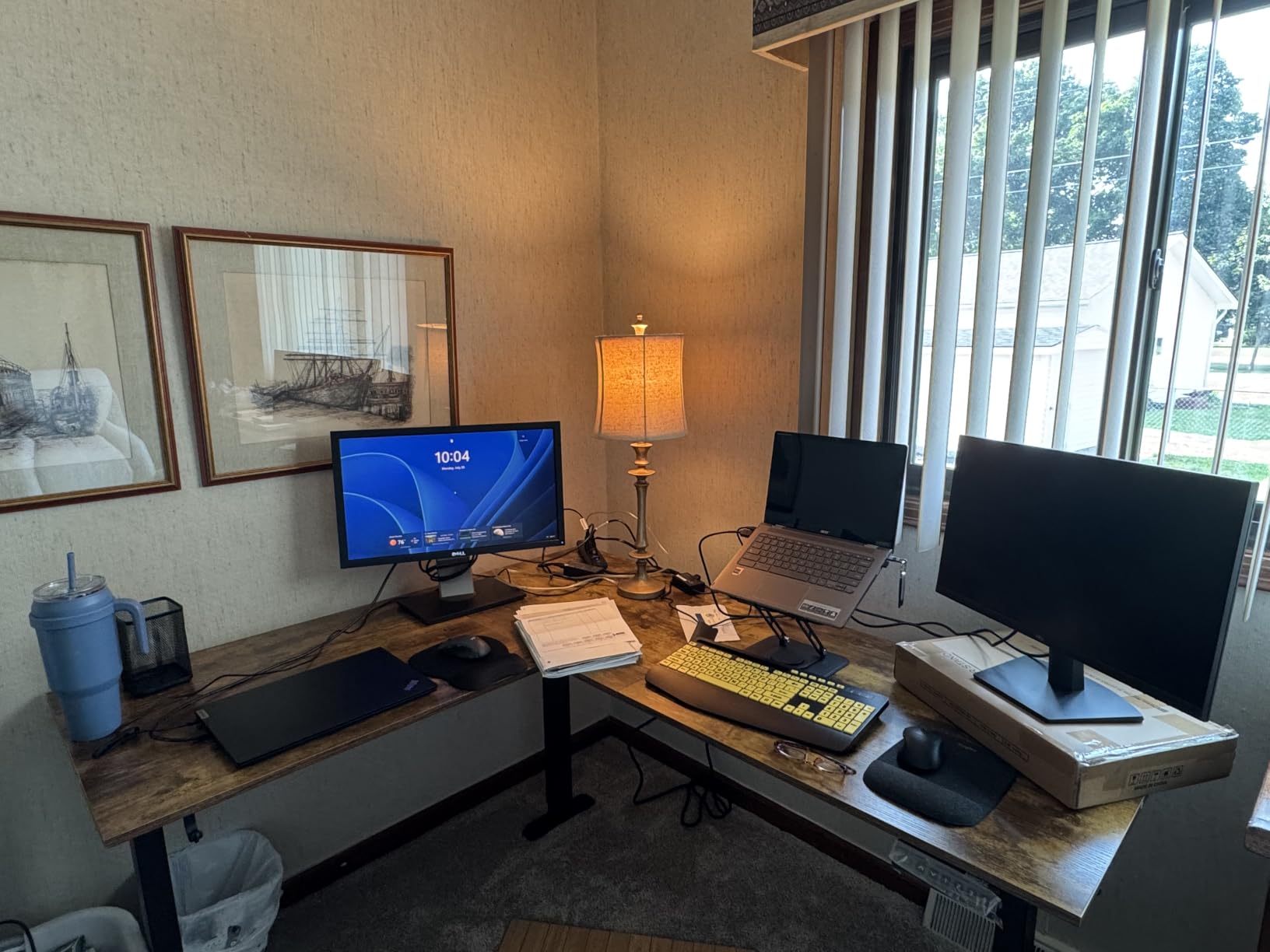 Agilestic 63 Inch L Shaped Electric Standing Desk with Drawer, Dark Walnut customer photo 1