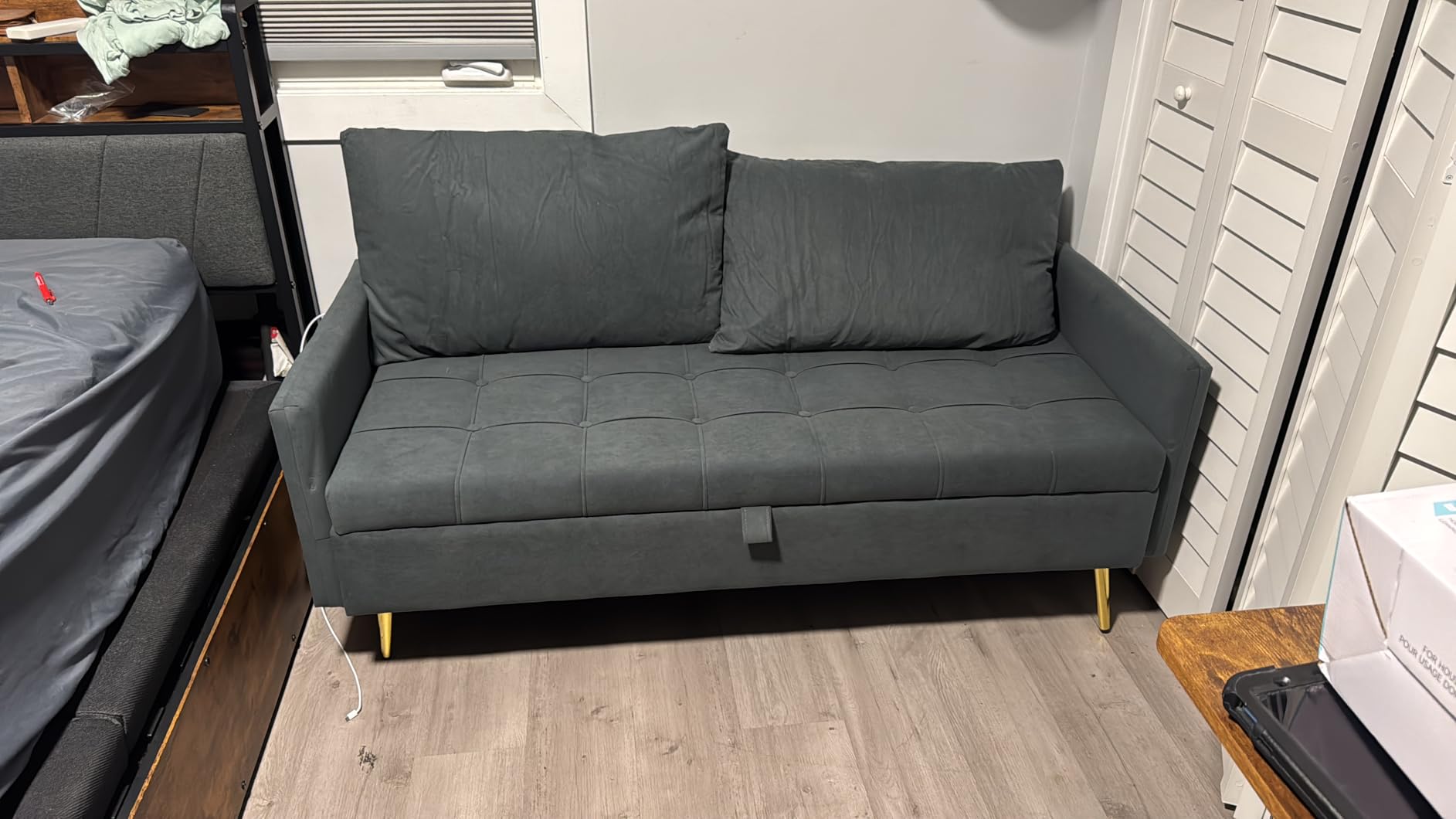 Mid Century Modern 60 In Black Loveseat Storage Sofa 2 Seat With USB Ports customer photo 1