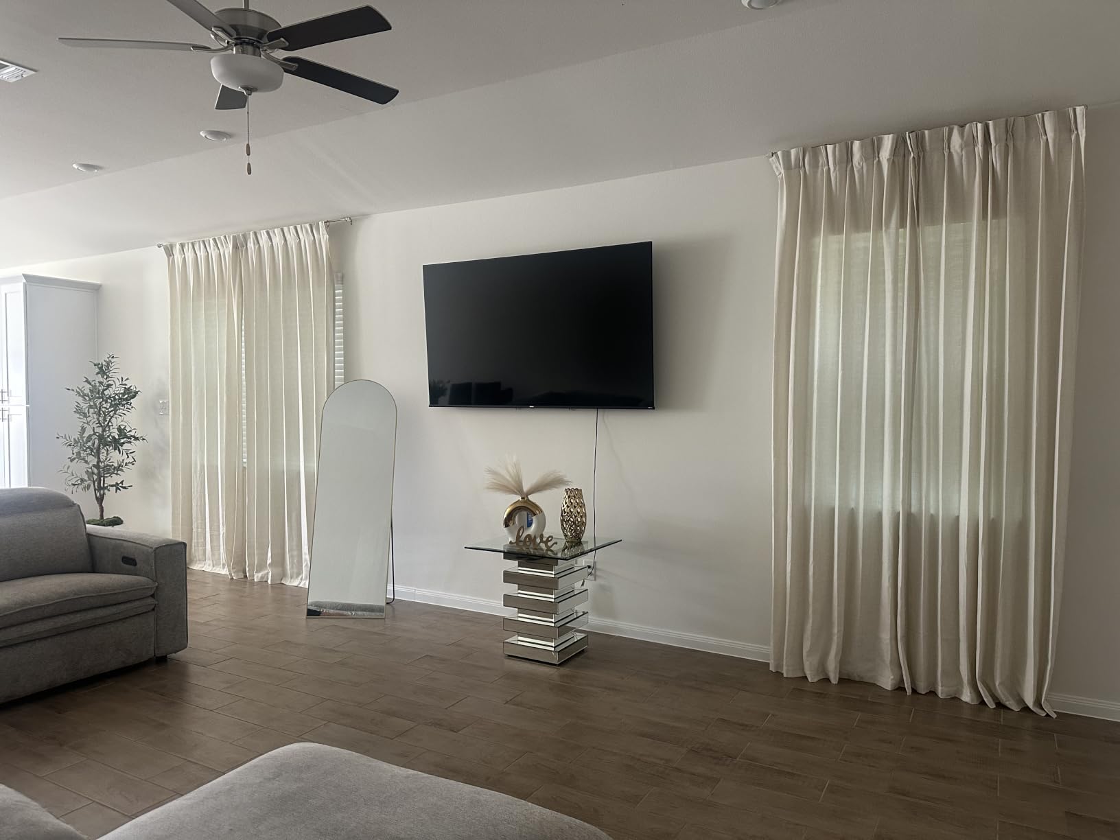 Pinch Pleated Linen Curtains 96 Inches Long for Living Room Bedroom, Light Filtering Boho Window Drape 96 inch 2 Panels Burgs with Hooks&Rings 8ft Cream Birch Sliding Glass Door Sheer Curtain Decor customer photo 1