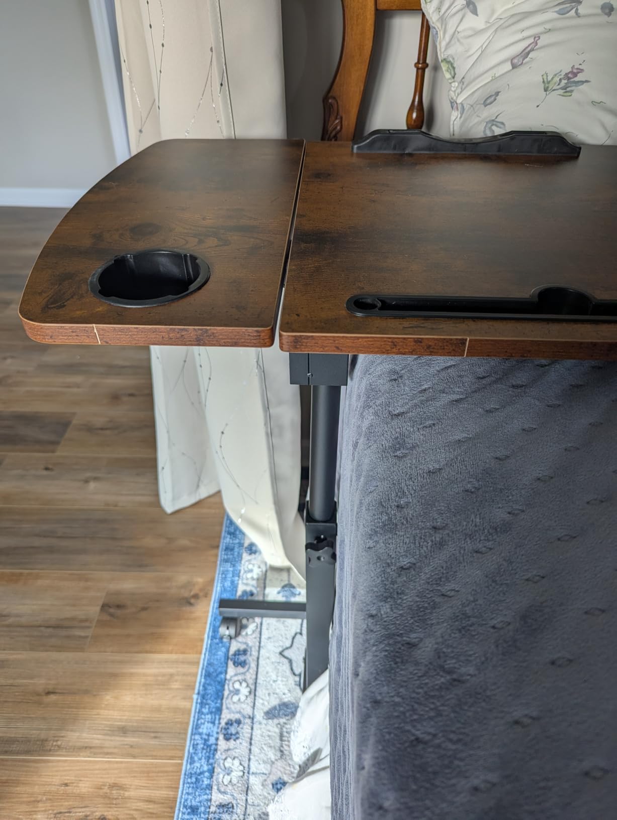 Medical Adjustable Overbed Bedside Table with Wheels, Mobile Standing Desk Laptop Computer Cart with Phone Holder and Drawer for Hospital and Home Use customer photo 1