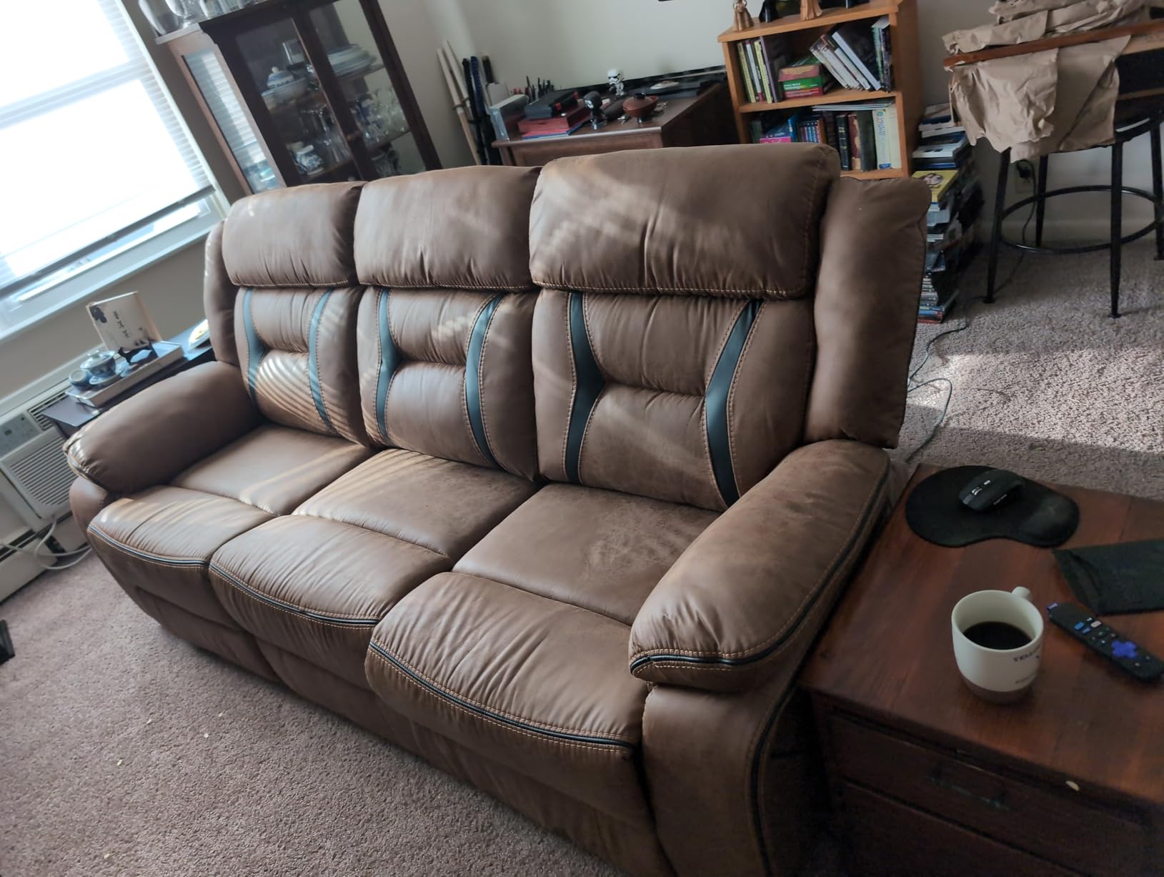 EBELLO Faux Leather Manual Reclining Sofa, 3 Seat Recliner Sofa Chair, Couch Furniture for Living Room, Furniture, Meeting Room, Brown (3 Seat Sofa) customer photo 2