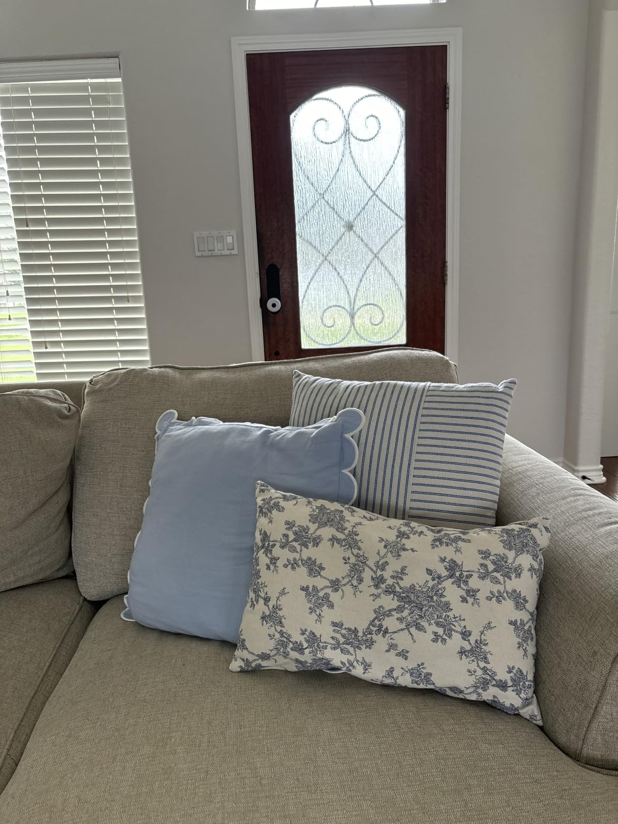 BEBE BASK Scalloped Pillow Cover Set of 2, 18x18, Cotton - Sky Blue/White customer photo 1