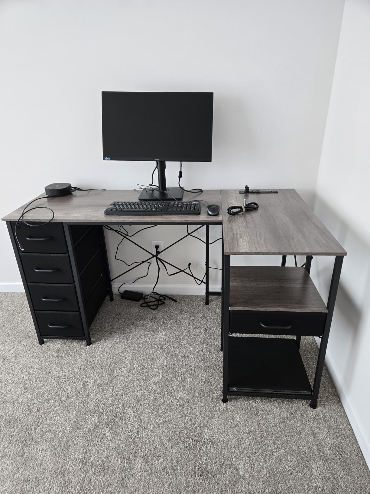 Coleshome 55 Inch L Shaped Office Desk with 6 Drawers, Power Outlet, White customer photo 1