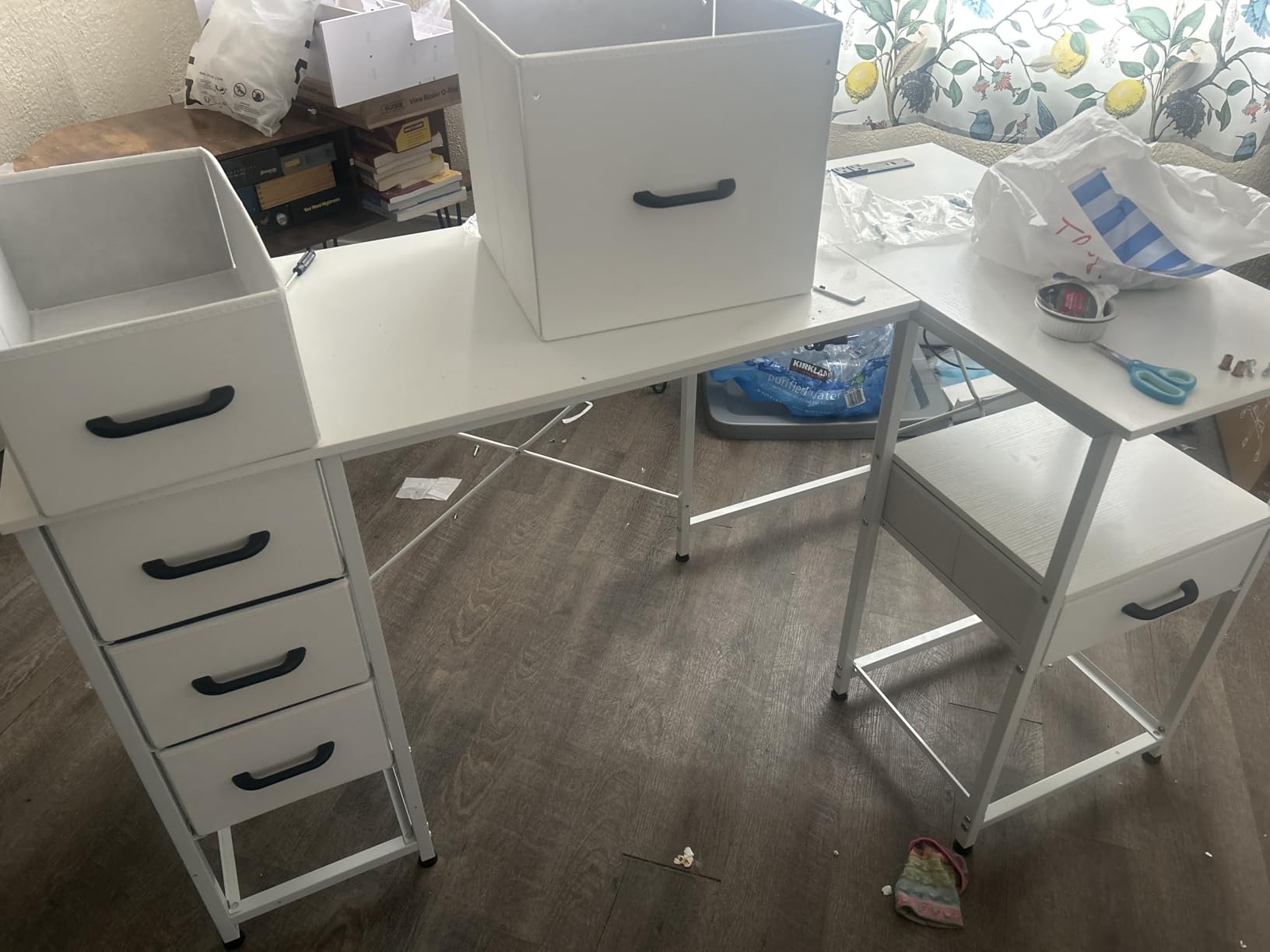 Coleshome 55 Inch L Shaped Office Desk with 6 Drawers, Power Outlet, White customer photo 2