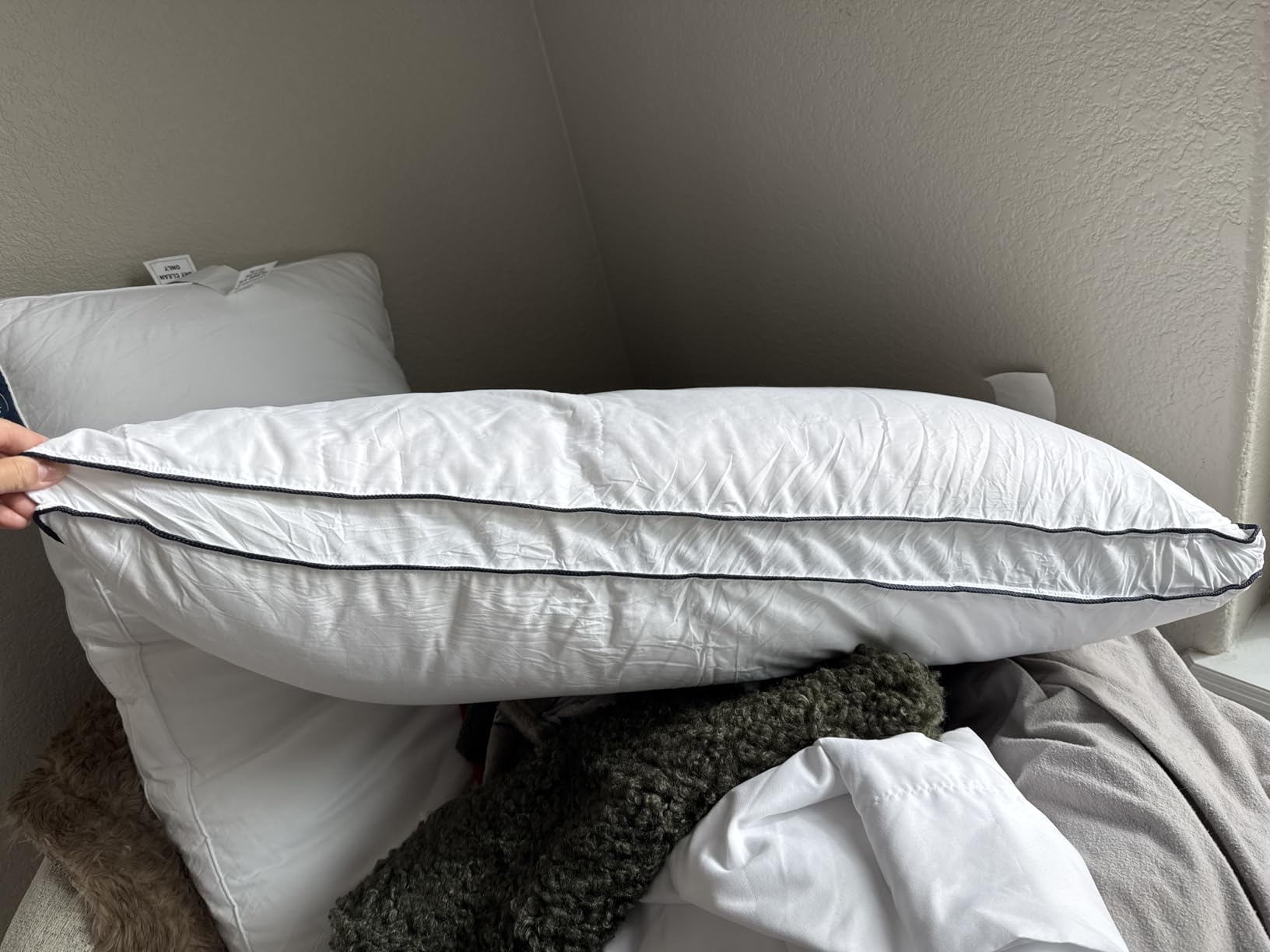 DOWNSTORIA Feather Down Pillows Queen Size Set of 2 with Gusset, Luxury Hotel Collection Bed Pillow 2 Pack, Down Surrounded Gusseted Pillows for Sleeping, Soft Fluffy for Side, Back Sleepers 20x30 in. customer photo 1