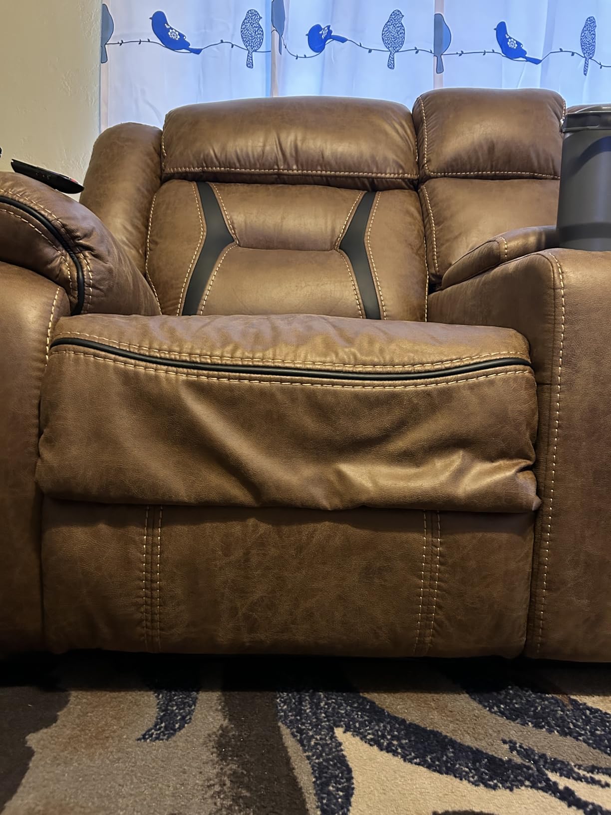 EBELLO Manual Faux Leather Loveseat Recliner, 2 Seat Reclining Sofa Chair with Center Console, Hidden Storage and Cup Holders, Daul Recliner for Living Room, Meeting Room, Dark Brown (Loveseat) customer photo 2