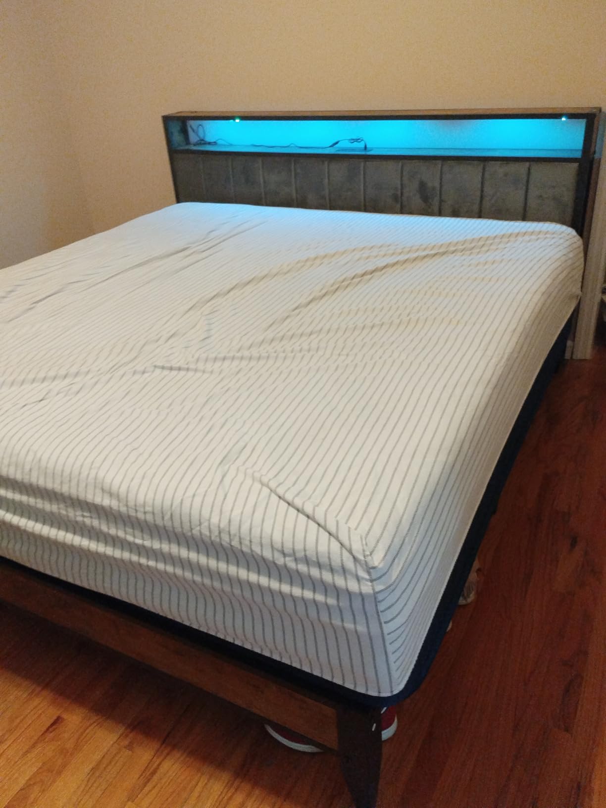 OLEVS King Bed Frame with Headboard, Metal Platform Bed King Size with 2-Tier Storage, LED Light & Charging Station Type C, No Box Spring Needed, Easy Assembly customer photo 1